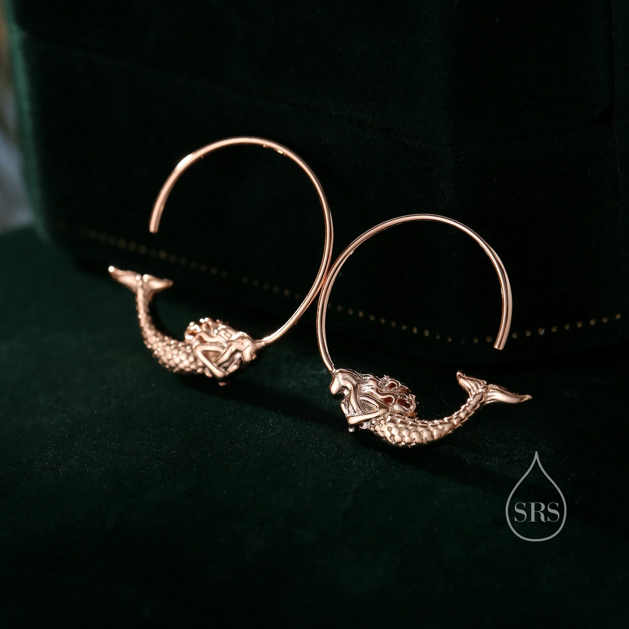 Mermaid Open Hoop Earrings in Sterling Silver, Silver or Gold or Rose Gold, Minimalist Siren Earrings, Simple Mermaid Fish Earrings - Image 3