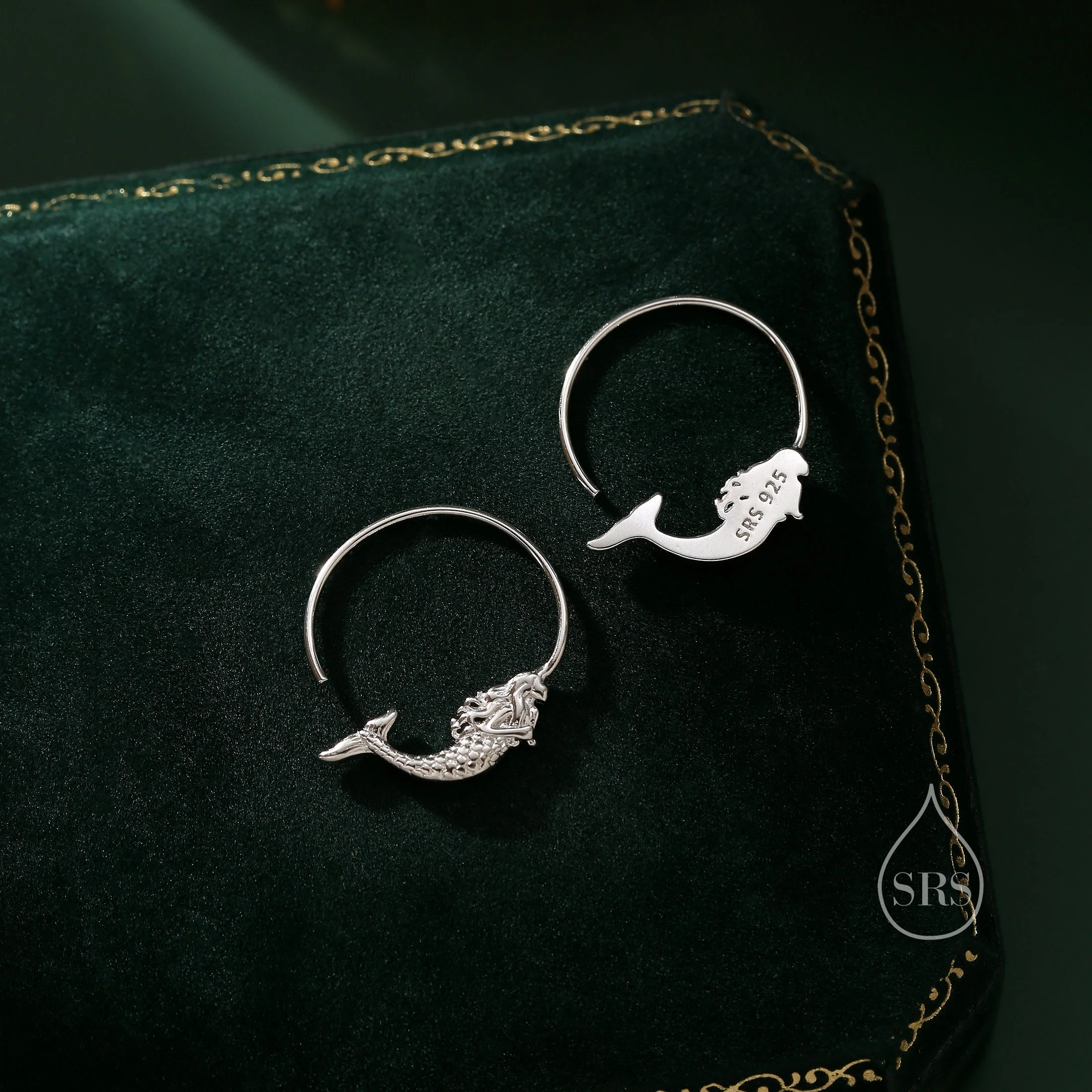 Mermaid Open Hoop Earrings in Sterling Silver, Silver or Gold or Rose Gold, Minimalist Siren Earrings, Simple Mermaid Fish Earrings - Image 5