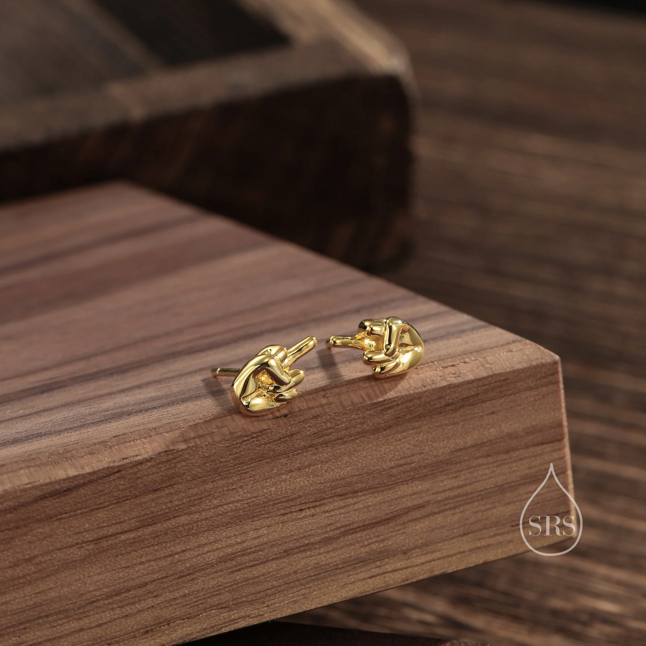 Middle Finger Stud Earrings in Sterling Silver, Silver, Gold or Rose Gold, Rude Gesture Earrings, Silver Finger Earrings - Image 4