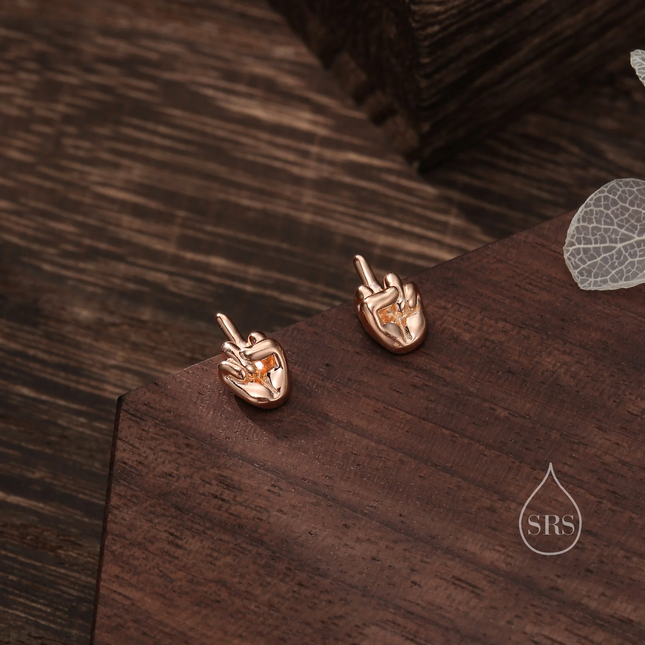 Middle Finger Stud Earrings in Sterling Silver, Silver, Gold or Rose Gold, Rude Gesture Earrings, Silver Finger Earrings - Image 5