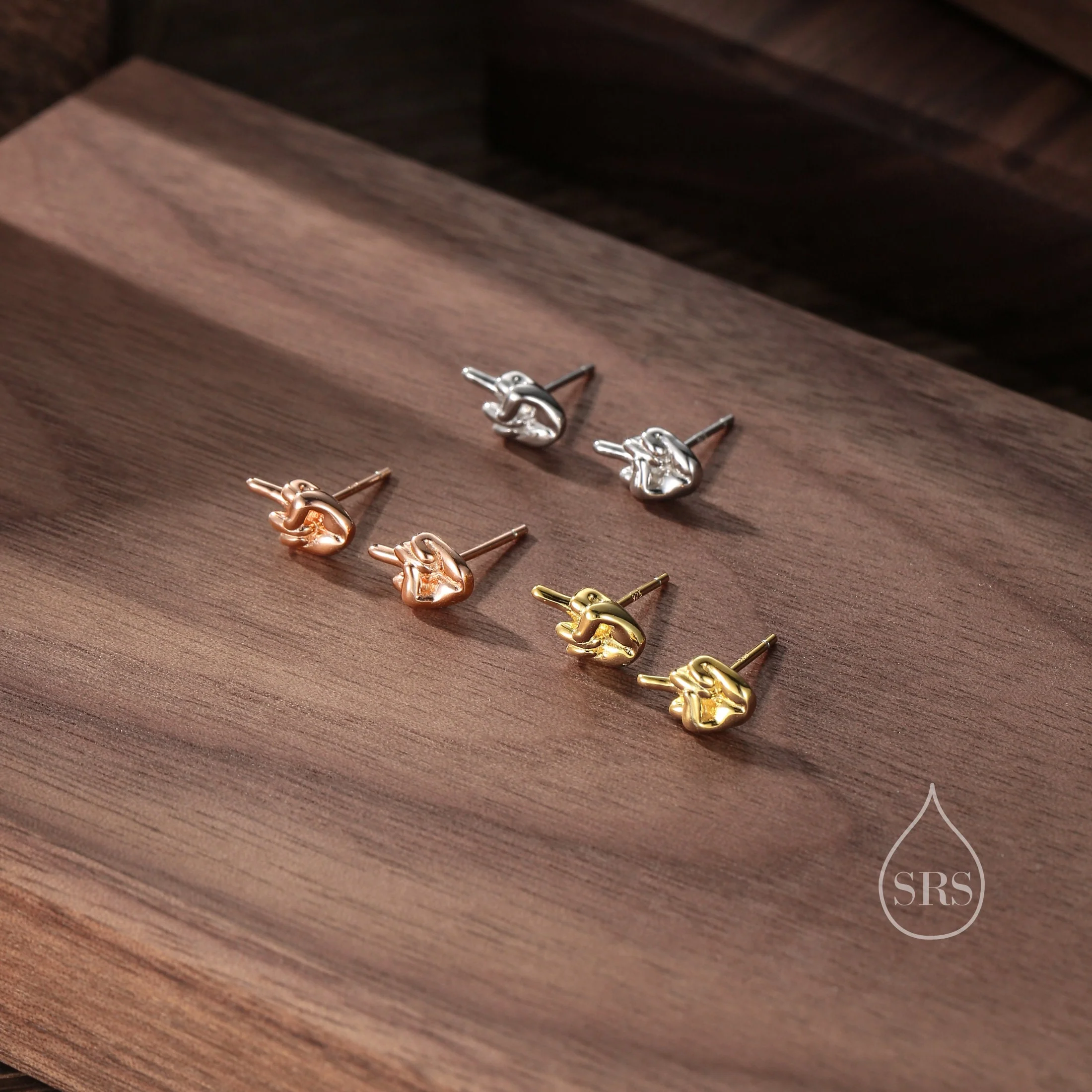 Middle Finger Stud Earrings in Sterling Silver, Silver, Gold or Rose Gold, Rude Gesture Earrings, Silver Finger Earrings - Image 6