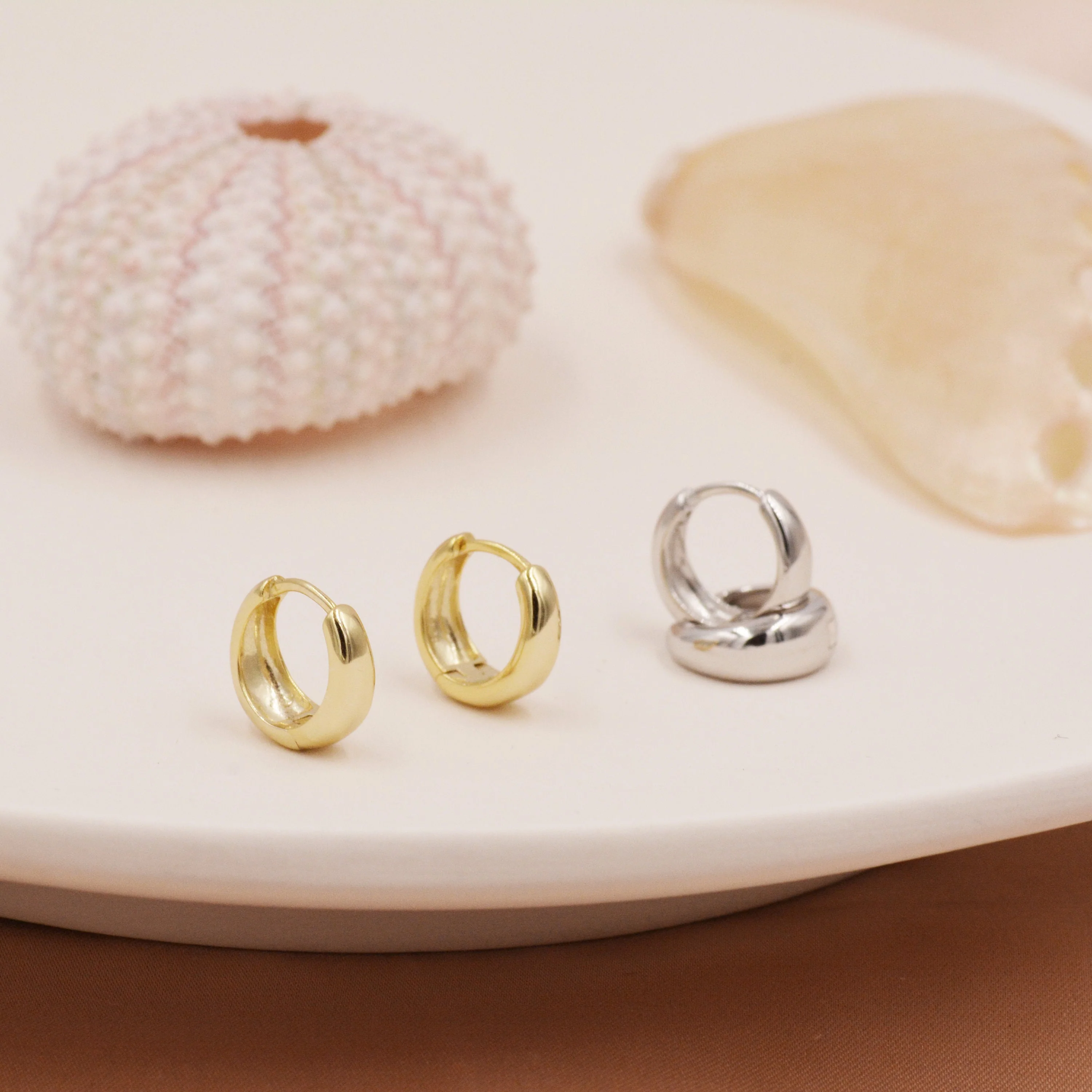 Mini Chunky Hoop Earrings in Sterling Silver, Chubby Hoop Earrings, Chunky Hoop Earrings, Silver or Gold - Image 9