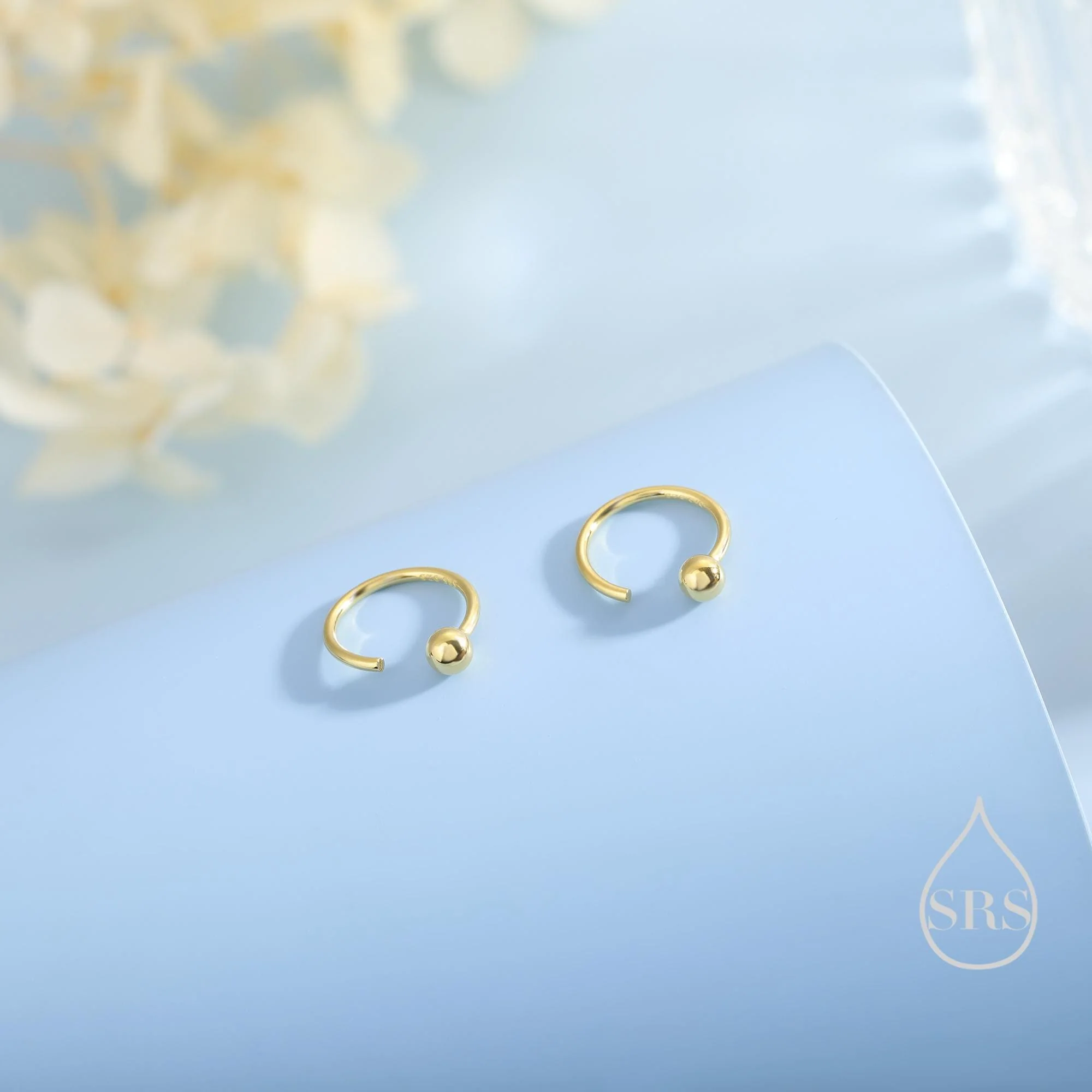 Minimalist Ball Huggie Hoop Threader Earrings in Sterling Silver, 6mm and 8mm, Silver, Gold or Rose Gold Finish, Pull Through Open Hoops - Image 5