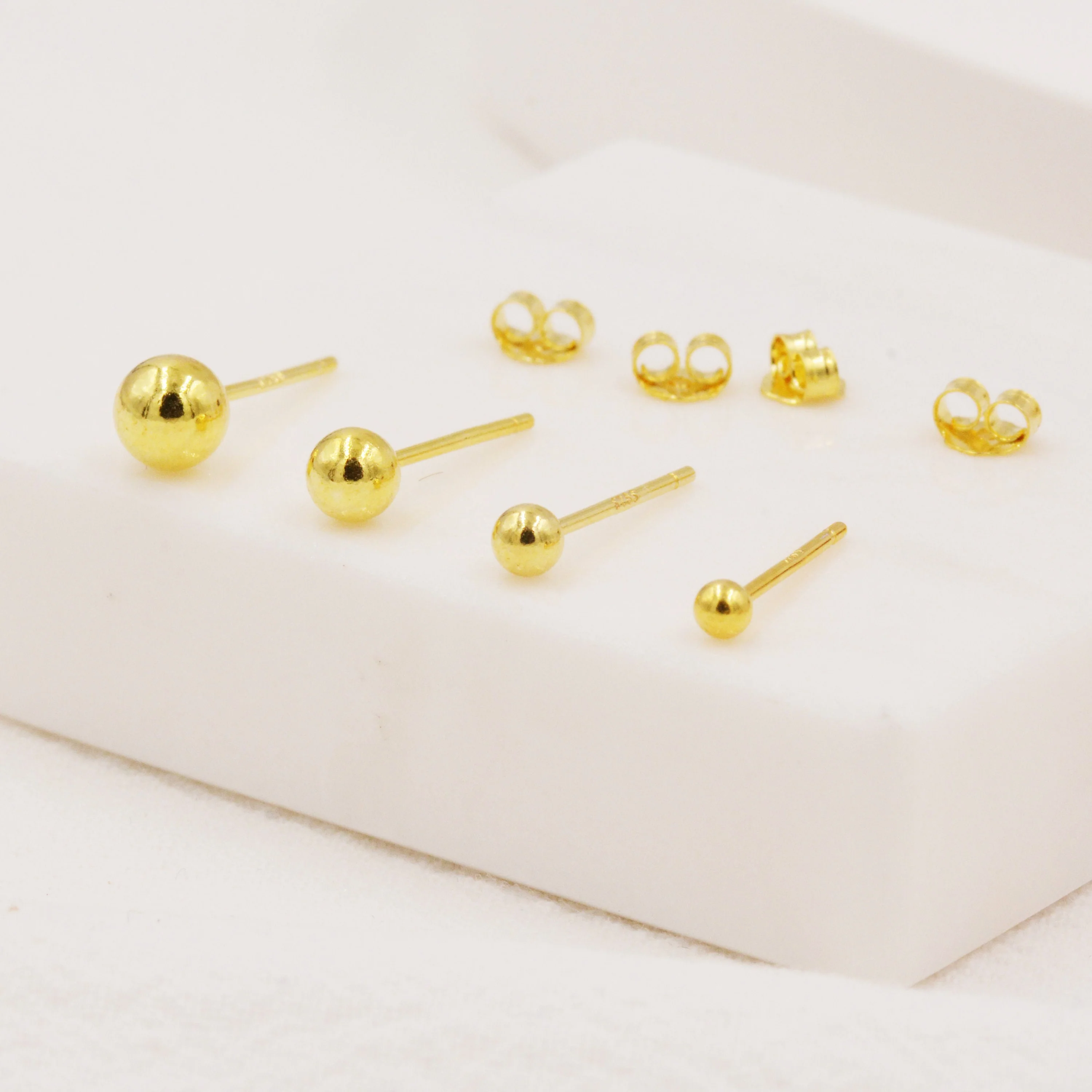 Minimalist Ball Stud Earrings in Sterling Silver, Gold Plated Sterling Silver, Simple Ball Stud, Tiny Ball Stud, 2mm 3mm 4mm 5mm - Image 6