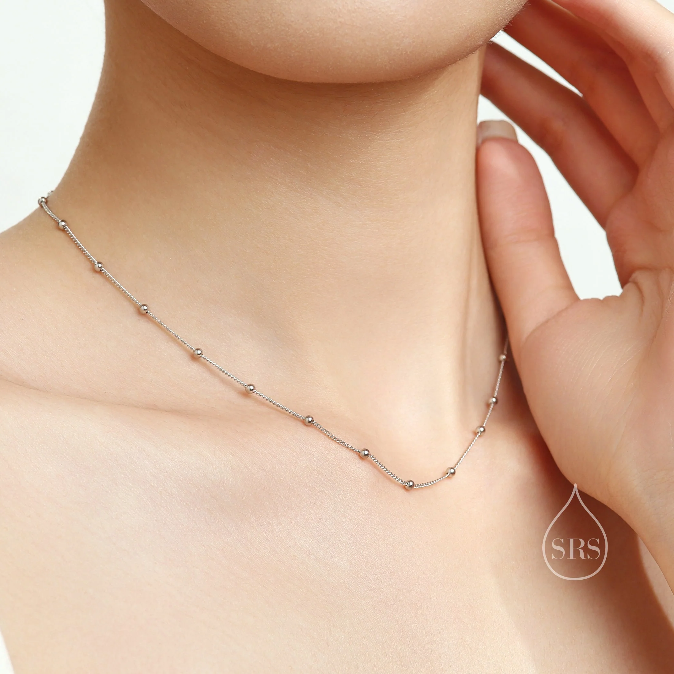 Minimalist Bead Motif Necklace in Sterling Silver, Various Lengths, Silver or Gold or Rose Gold, Bead Choker Necklace - Image 2