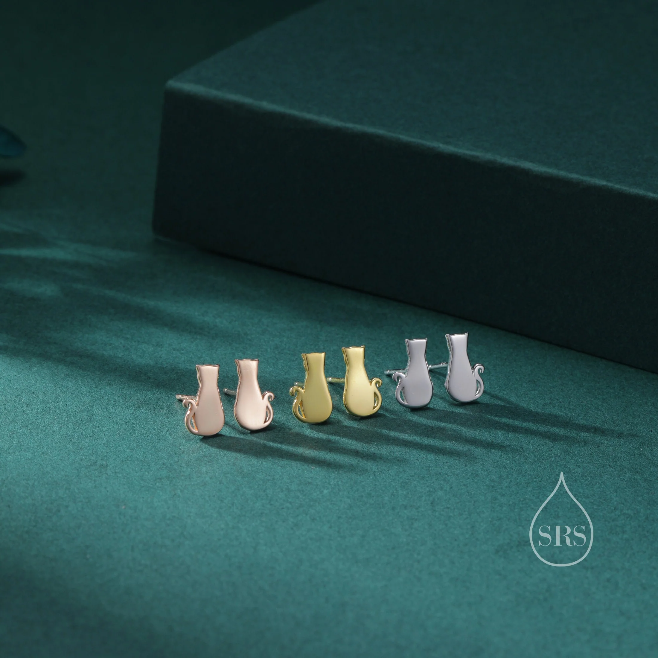 Minimalist Cat Stud Earrings in Sterling Silver, Silver or Gold or Rose Gold,  Minimal Cat Sillouete Earrings - Image 3