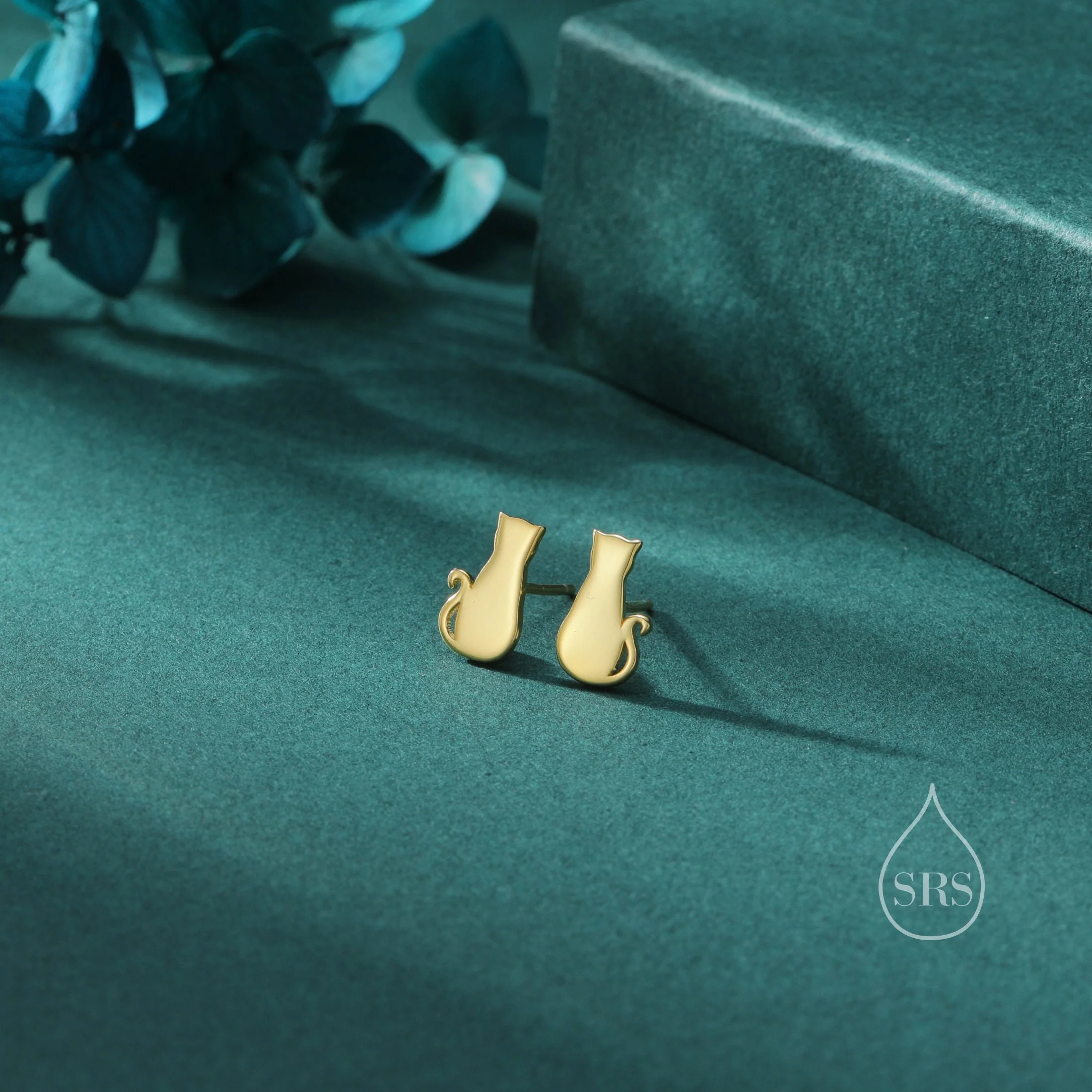Minimalist Cat Stud Earrings in Sterling Silver, Silver or Gold or Rose Gold,  Minimal Cat Sillouete Earrings - Image 4