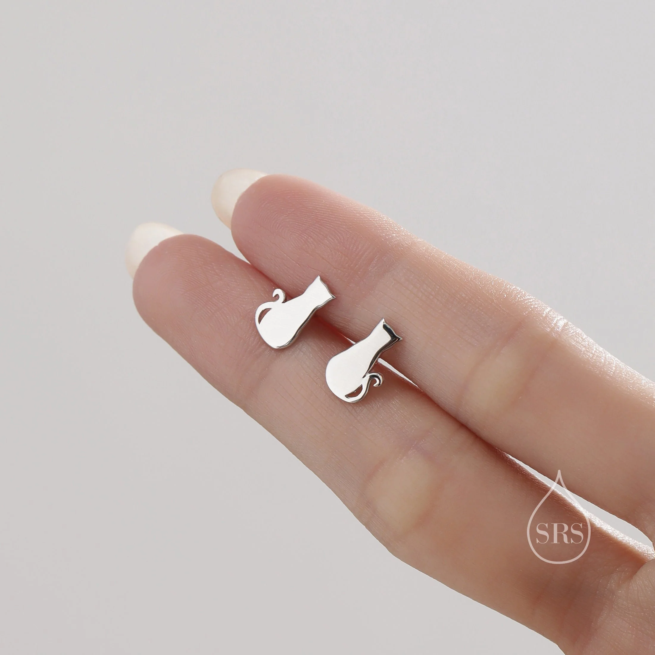 Minimalist Cat Stud Earrings in Sterling Silver, Silver or Gold or Rose Gold,  Minimal Cat Sillouete Earrings - Image 5