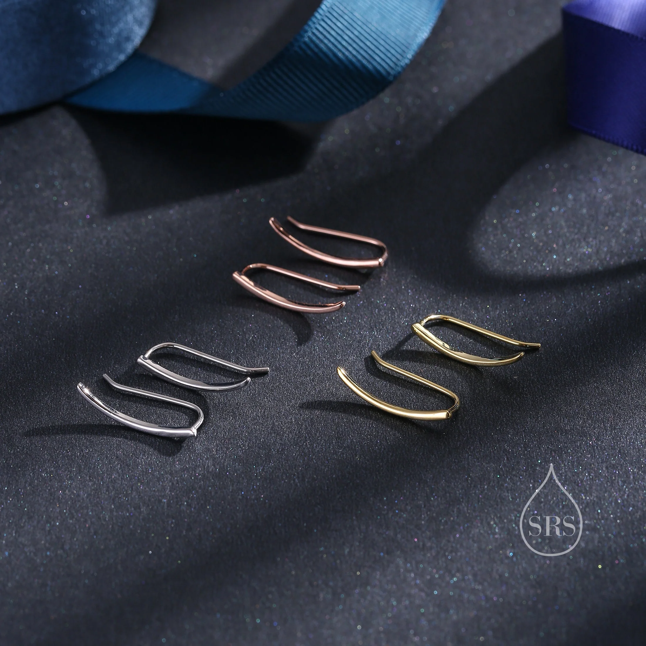 Minimalist Curved Bar Crawler Earrings in Sterling Silver, Silver or Gold or Rose Gold, Minimalist Geometric, Wave Ear Climbers - Image 6
