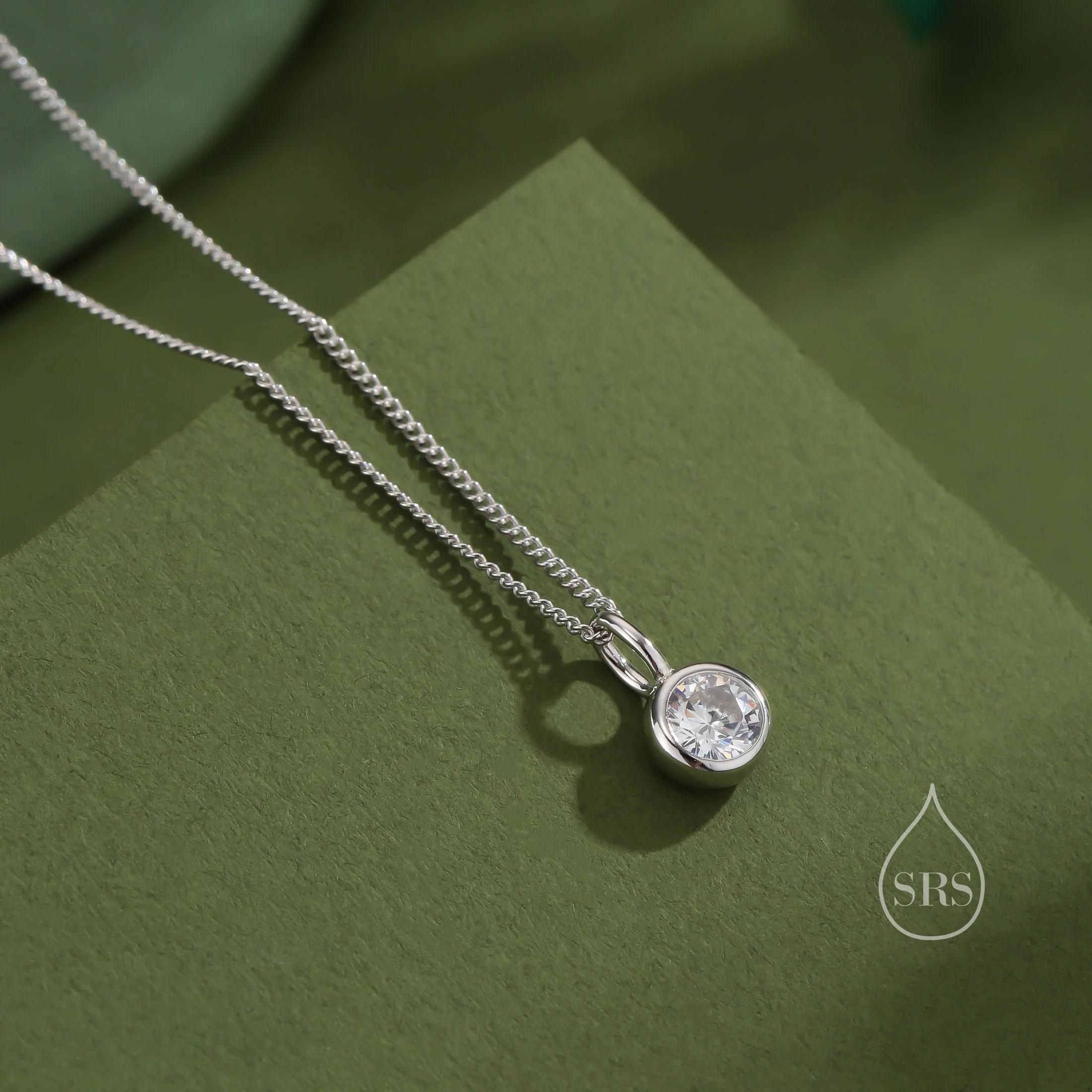 Minimalist CZ Bubble Pendant Necklace in Sterling Silver, Silver or Gold or Rose Gold, 1 Ct Zircon Bubble Bezel Necklace, April Birthstone - Image 3