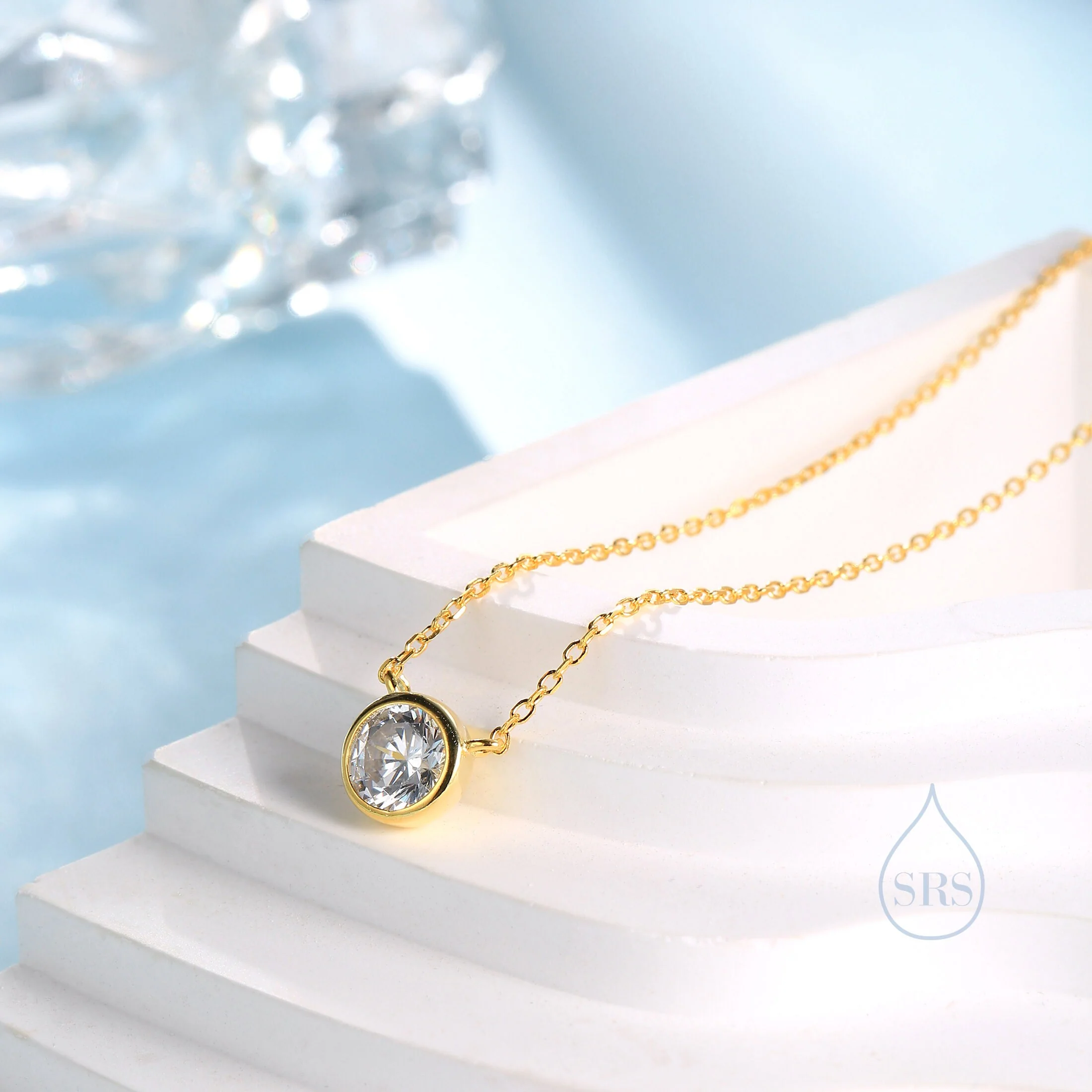 Minimalist CZ Bubble Pendant Necklace  in Sterling Silver, Silver or Gold or Rose Gold, 1 Ct Zircon Bubble Necklace - Image 2