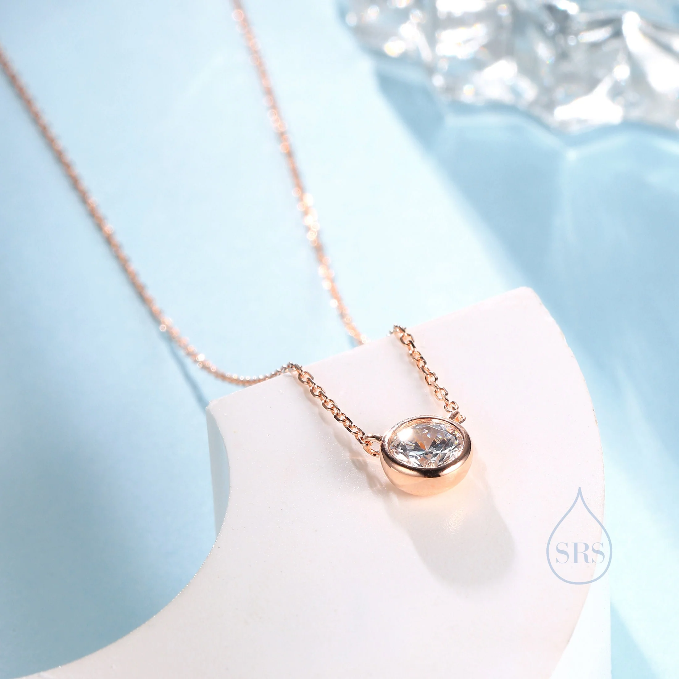 Minimalist CZ Bubble Pendant Necklace  in Sterling Silver, Silver or Gold or Rose Gold, 1 Ct Zircon Bubble Necklace - Image 6