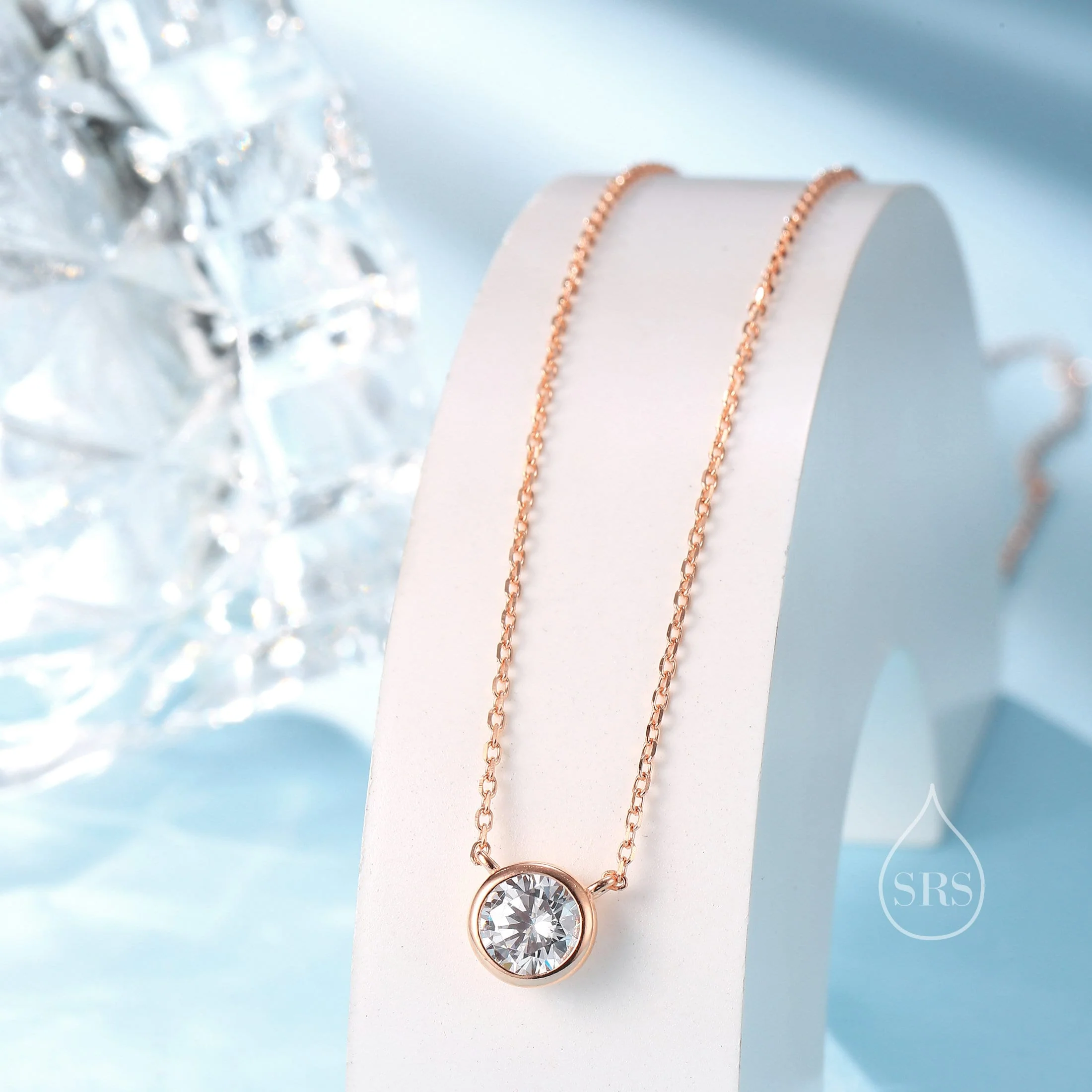 Minimalist CZ Bubble Pendant Necklace  in Sterling Silver, Silver or Gold or Rose Gold, 1 Ct Zircon Bubble Necklace - Image 8