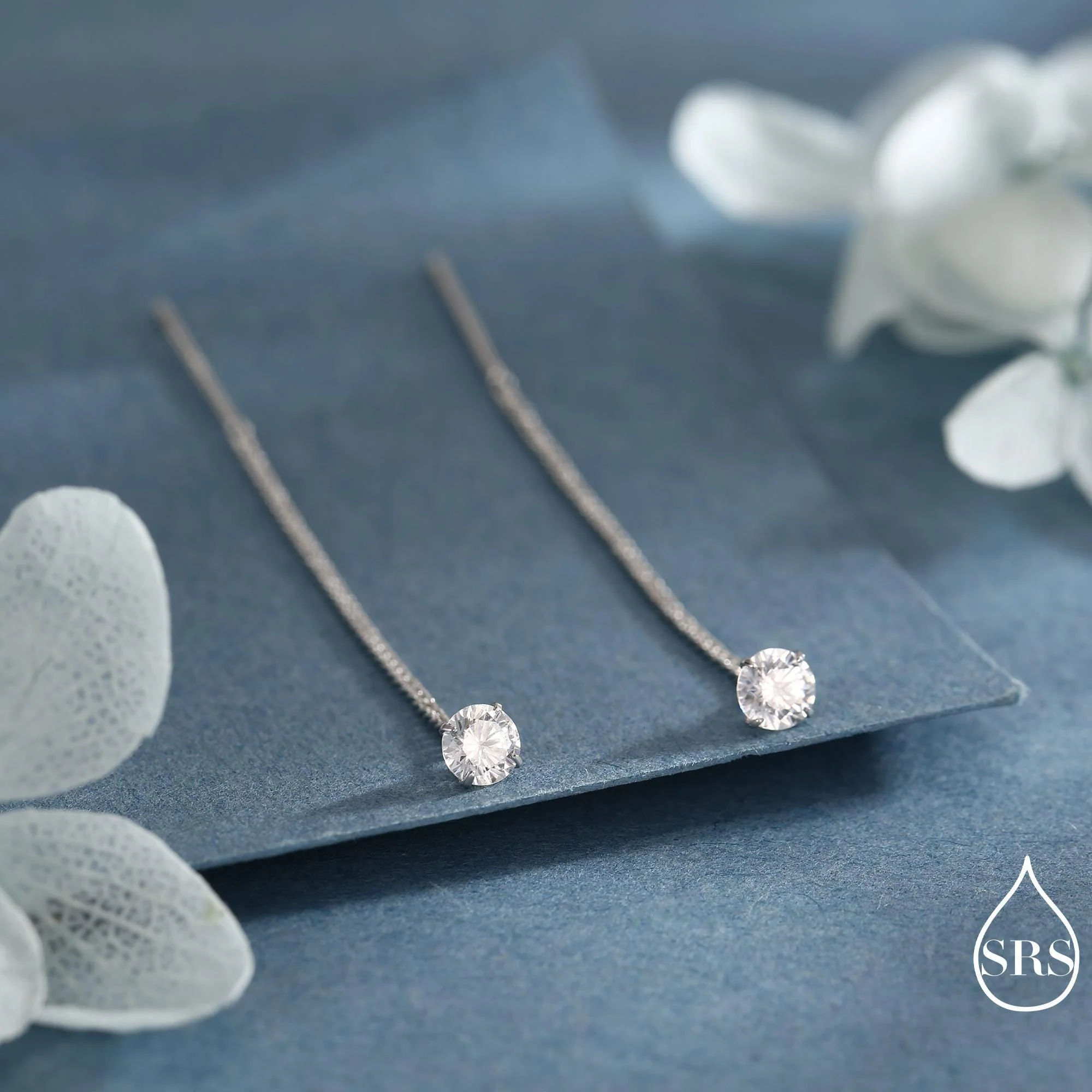Minimalist CZ Threader Earrings in Sterling Silver, Silver or Gold or Rose Gold Finish, Thread Through Ear Threaders, CZ Earrings - Image 2