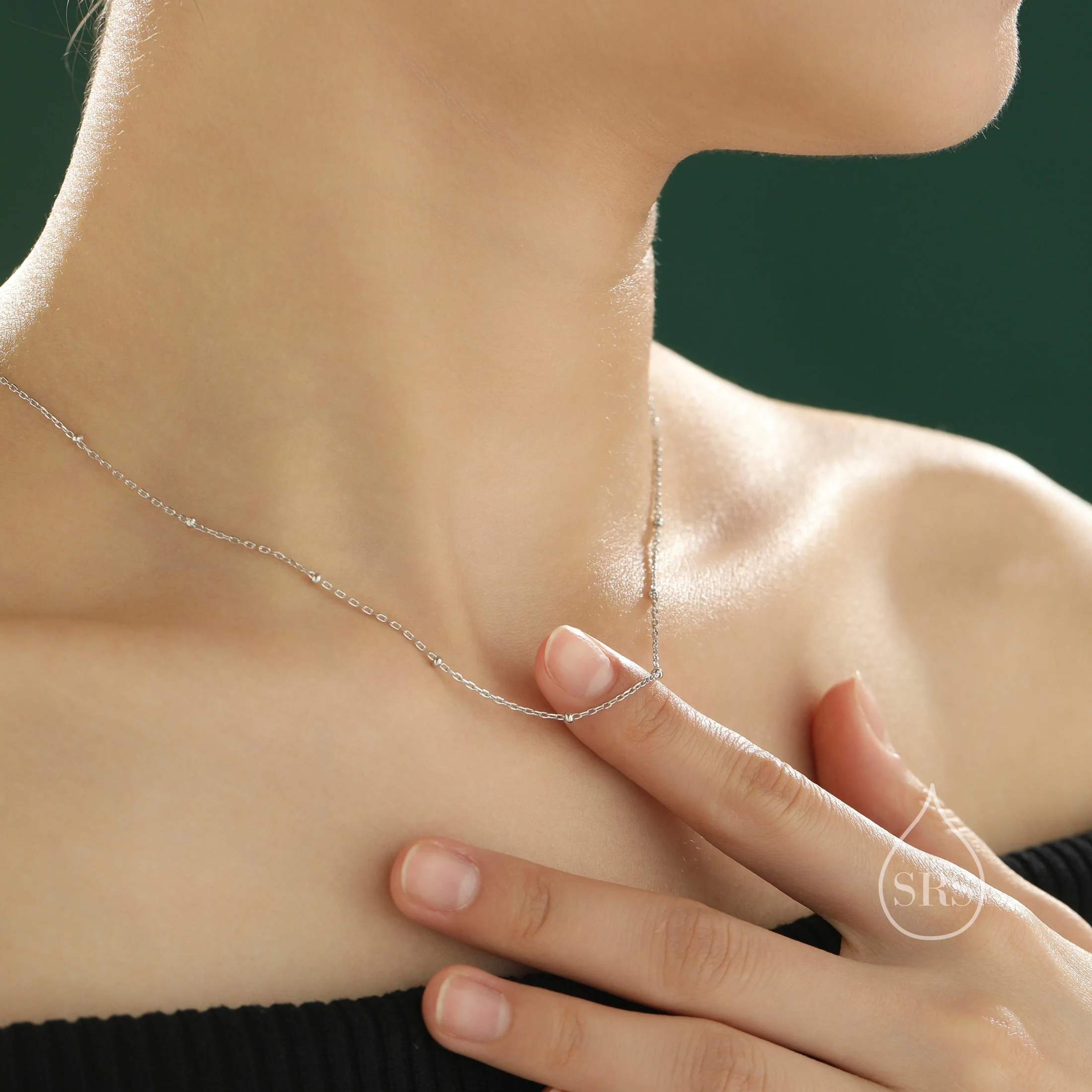 Minimalist Dainty Bead Motif Necklace in Sterling Silver, Various Lengths, Silver or Gold or Rose Gold, Satellite Chain Bead Choker Necklace - Image 4