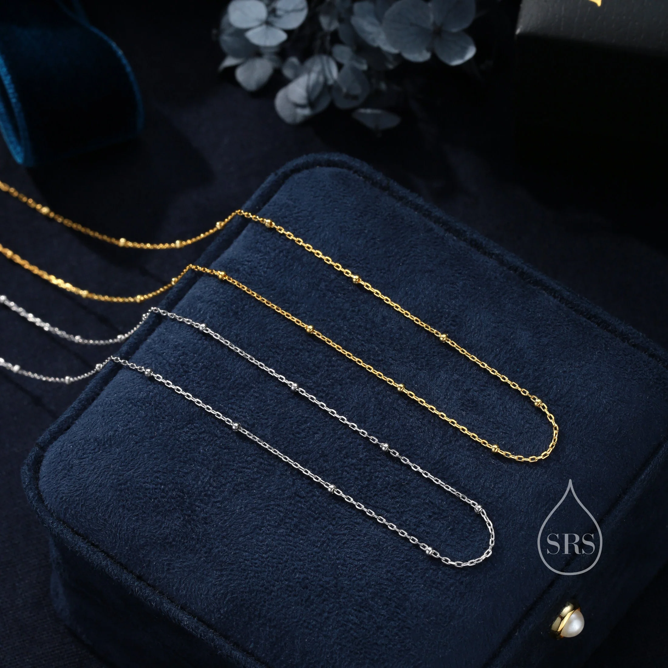 Minimalist Dainty Bead Motif Necklace in Sterling Silver, Various Lengths, Silver or Gold or Rose Gold, Satellite Chain Bead Choker Necklace - Image 5