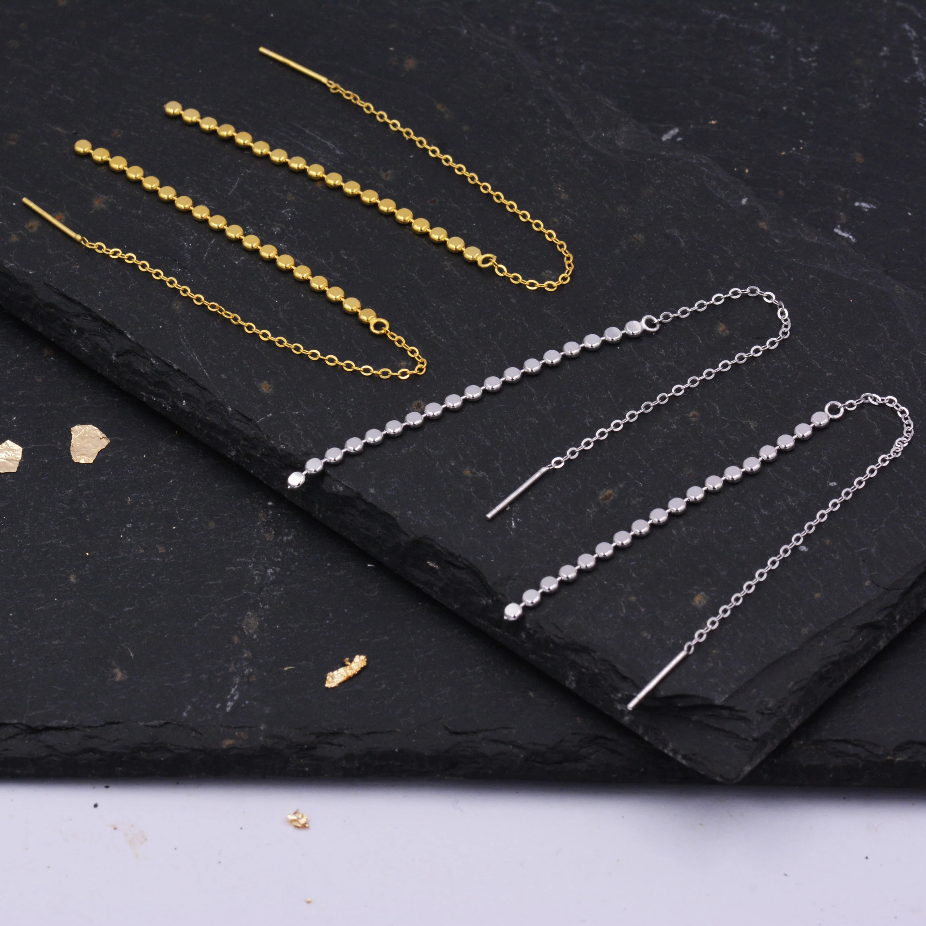 Minimalist Dotted Ear Threader in Sterling Silver, Front and Back Ear Jacket, Geometric, Silver or Gold, Stylish and Modern Earrings. Disk - Image 5