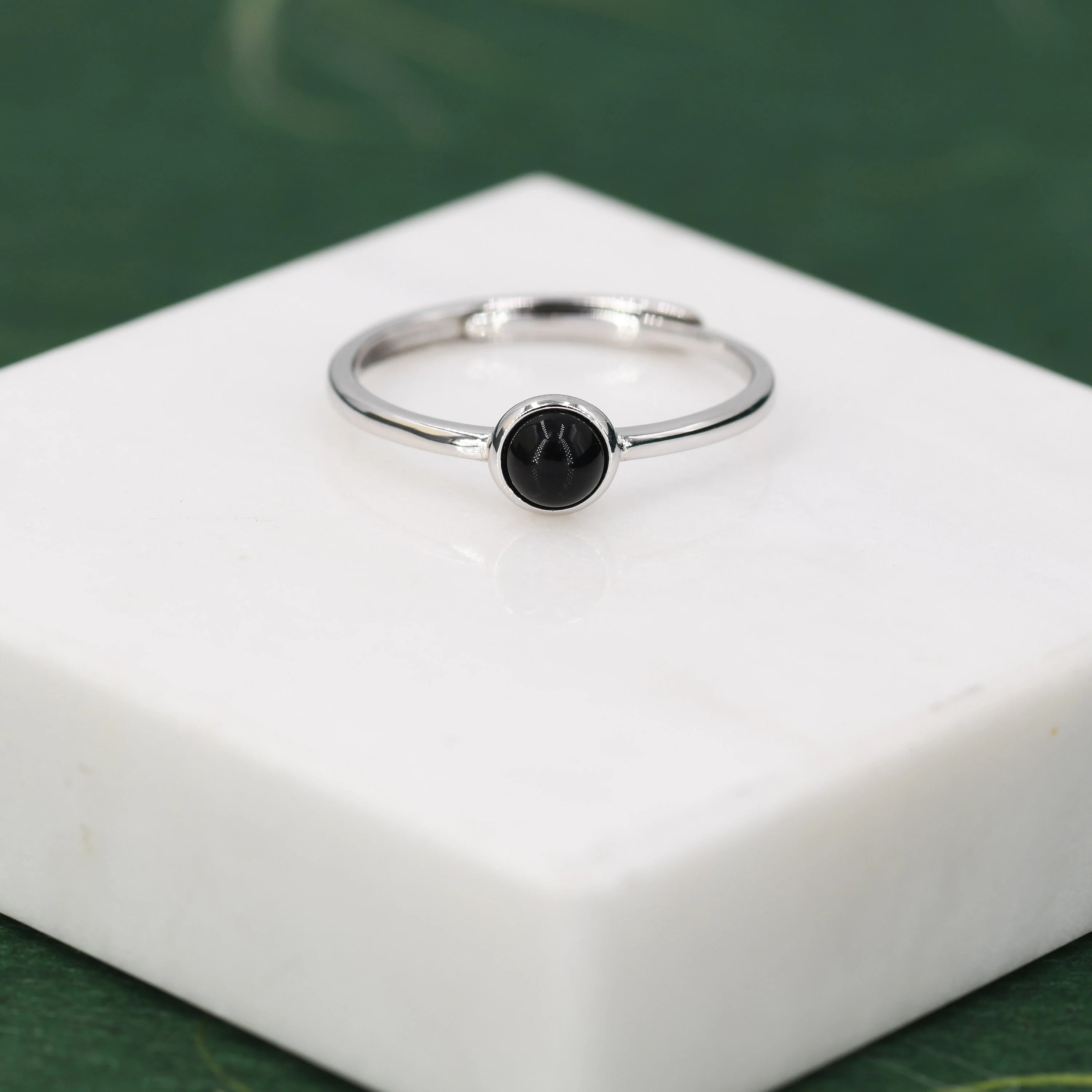 Minimalist Genuine Black Onyx Ring in Sterling Silver, 4mm Bezel Set Natural Black Onyx Ring, Adjustable Size, Black Onyx Ring - Image 4