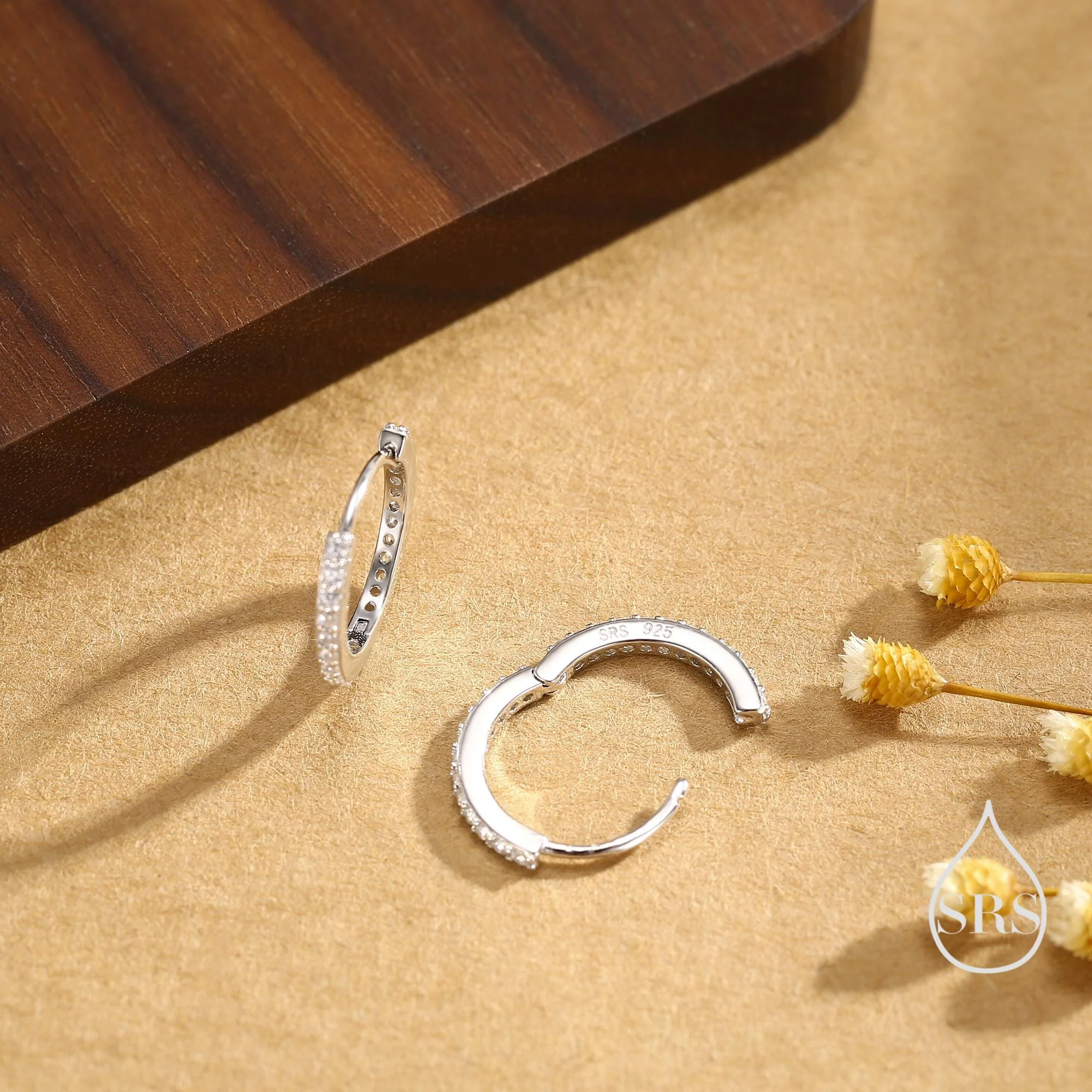 Minimalist Huggie Hoop Earrings in Sterling Silver with Sparkling CZ Crystals, Silver, Rose Gold or Gold, Skinny Hoop Earrings - Image 3
