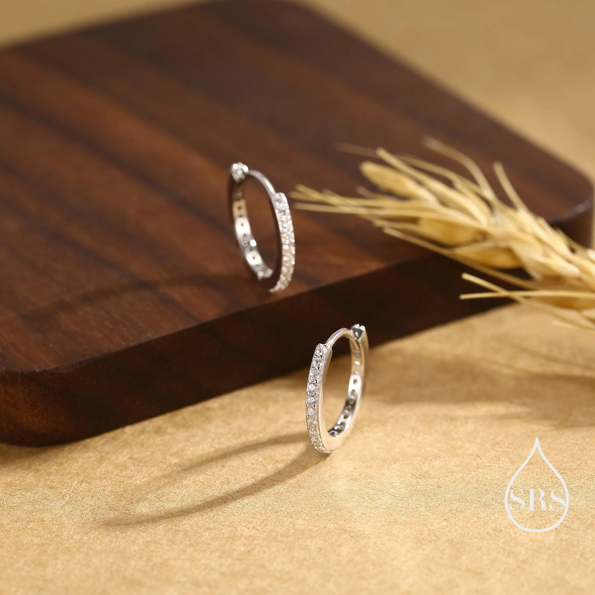 Minimalist Huggie Hoop Earrings in Sterling Silver with Sparkling CZ Crystals, Silver, Rose Gold or Gold, Skinny Hoop Earrings - Image 4