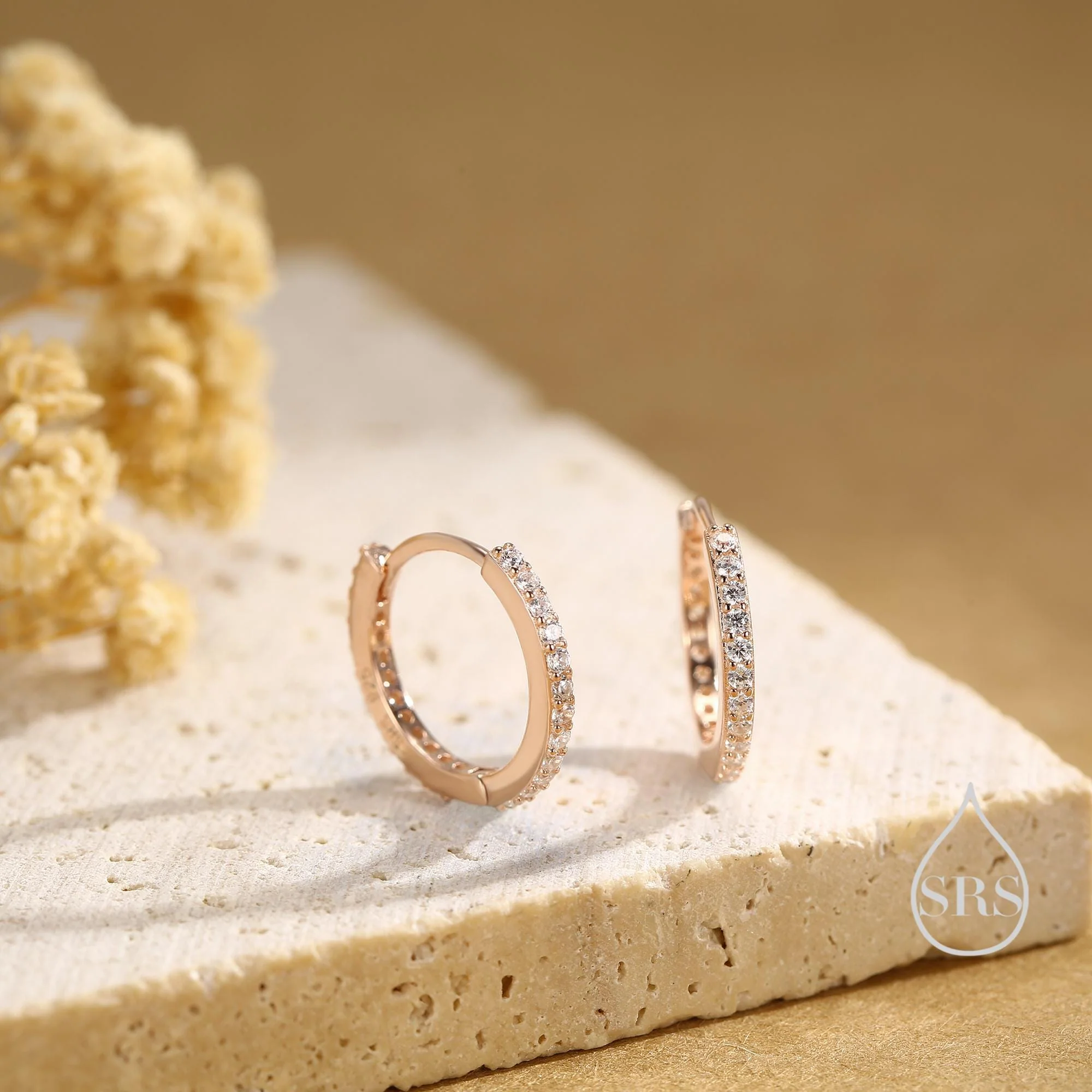 Minimalist Huggie Hoop Earrings in Sterling Silver with Sparkling CZ Crystals, Silver, Rose Gold or Gold, Skinny Hoop Earrings - Image 5