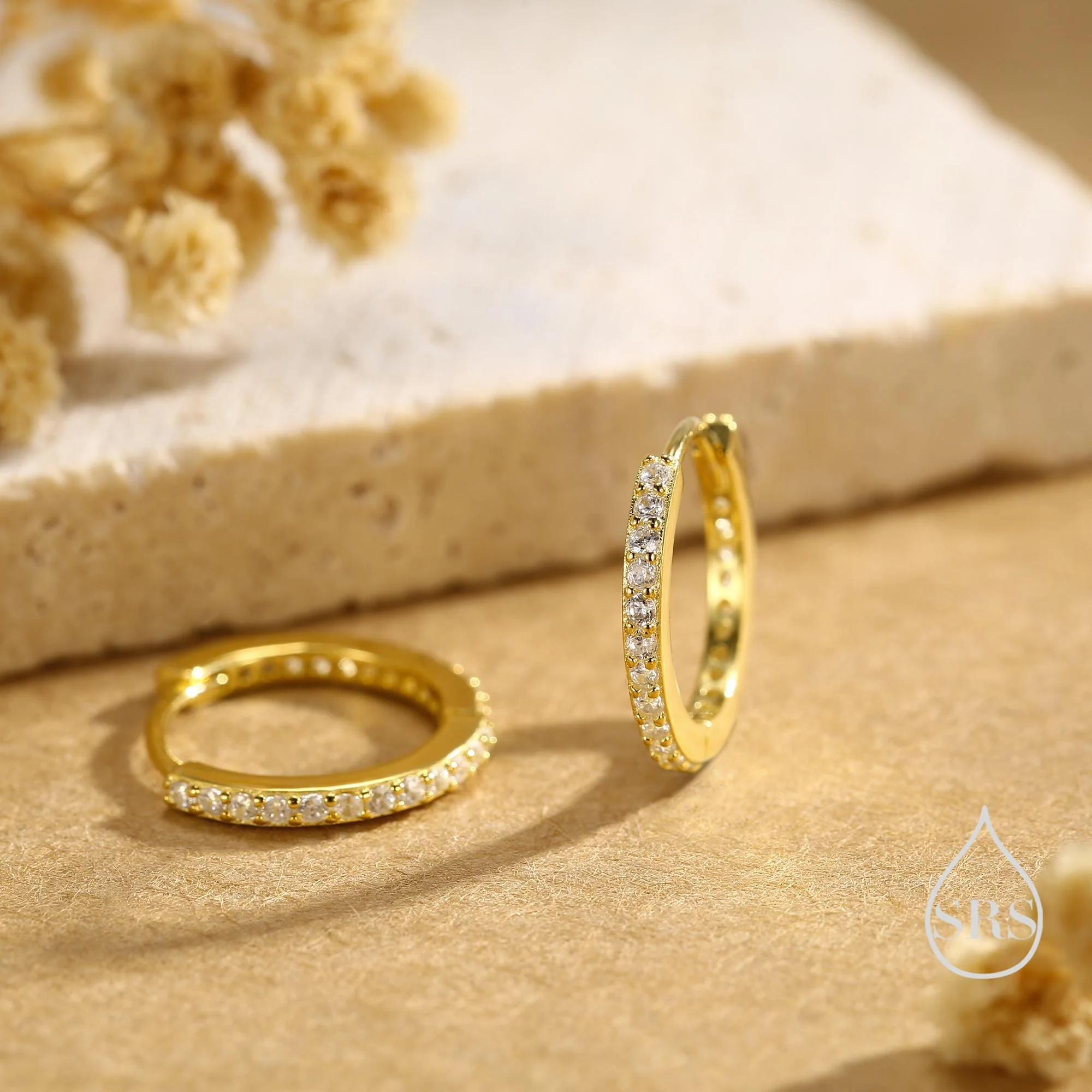 Minimalist Huggie Hoop Earrings in Sterling Silver with Sparkling CZ Crystals, Silver, Rose Gold or Gold, Skinny Hoop Earrings - Image 6