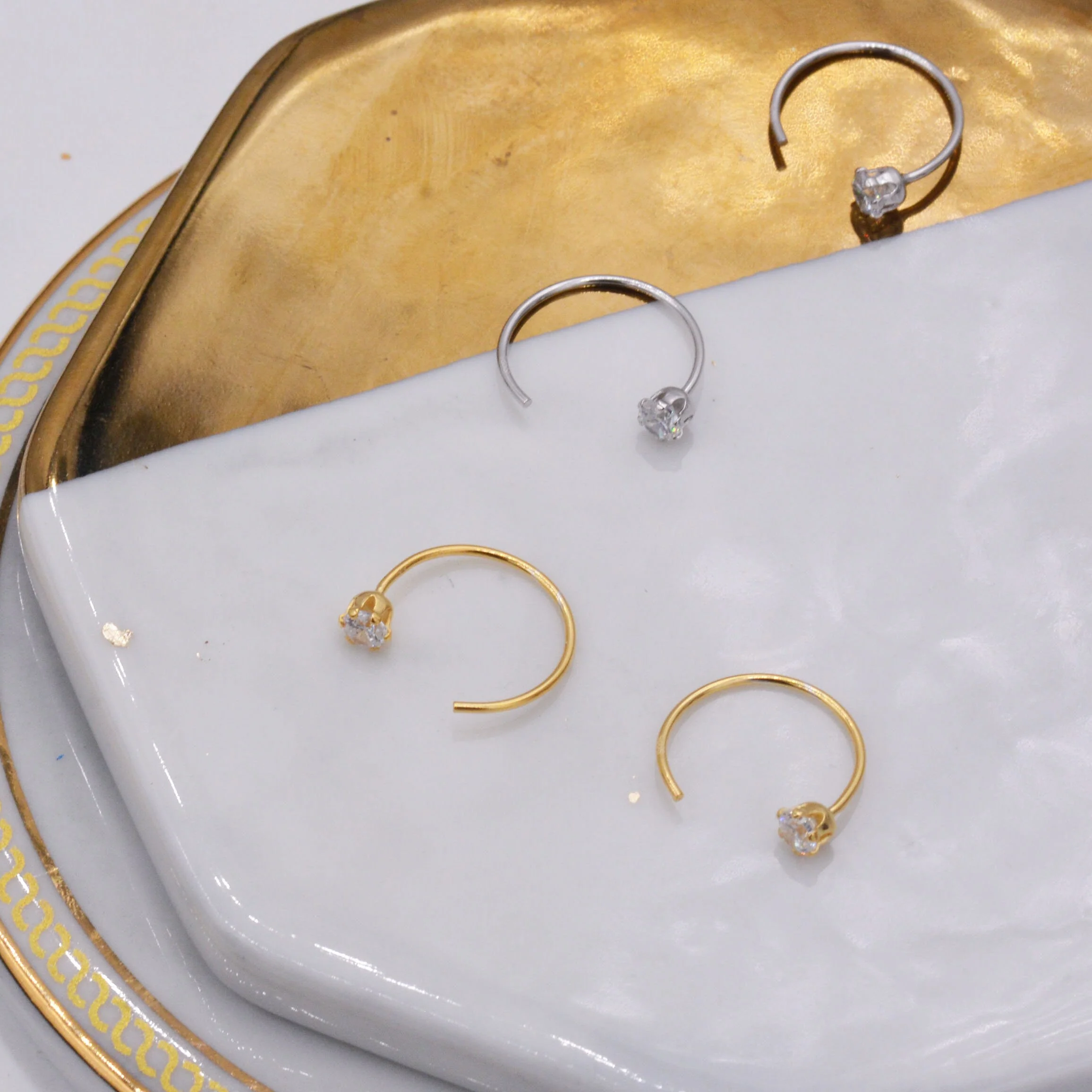Minimalist Huggie Hoops in Sterling Silver with Sparkly CZ crystals, Geometric Circle Earrings - Image 2