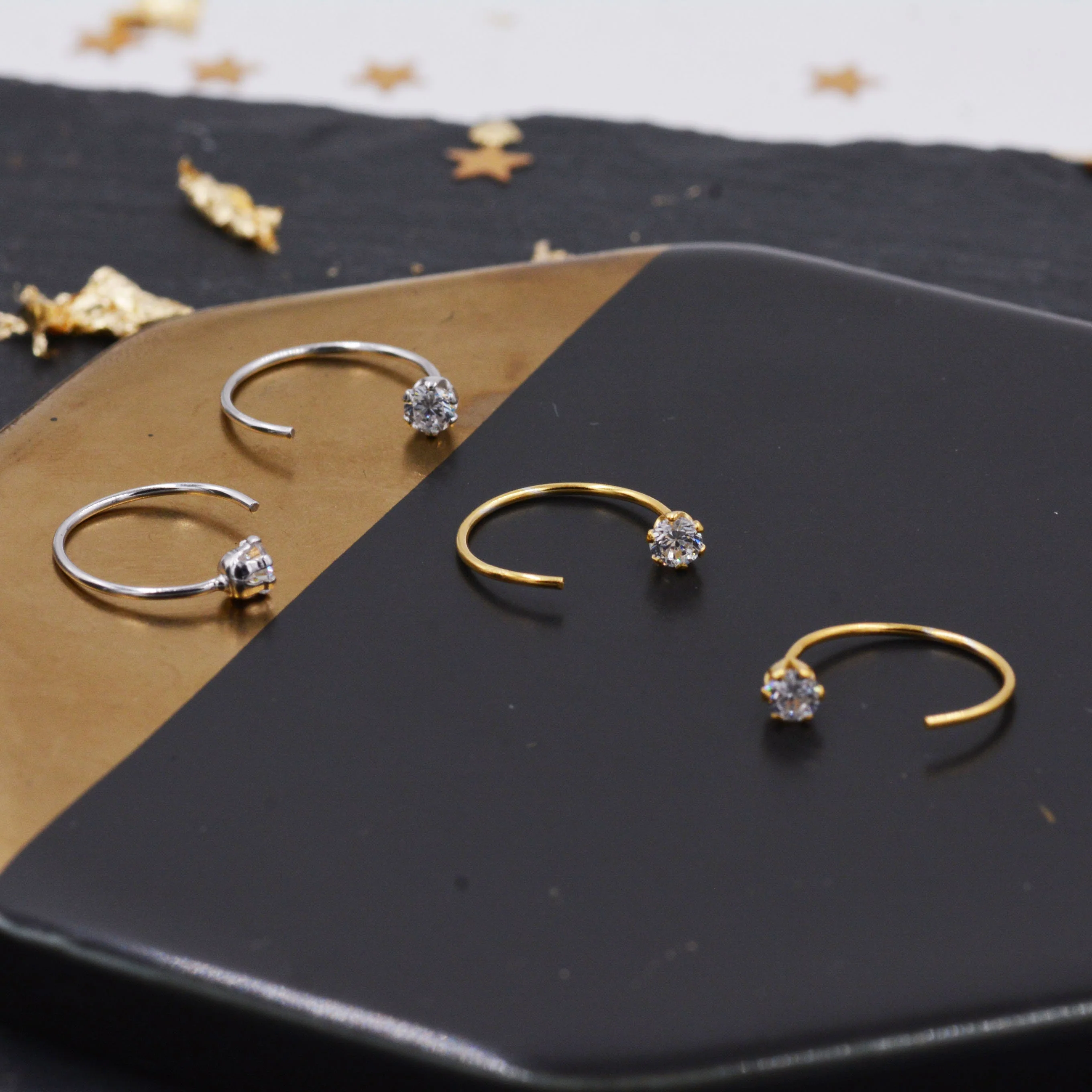 Minimalist Huggie Hoops in Sterling Silver with Sparkly CZ crystals, Geometric Circle Earrings - Image 4