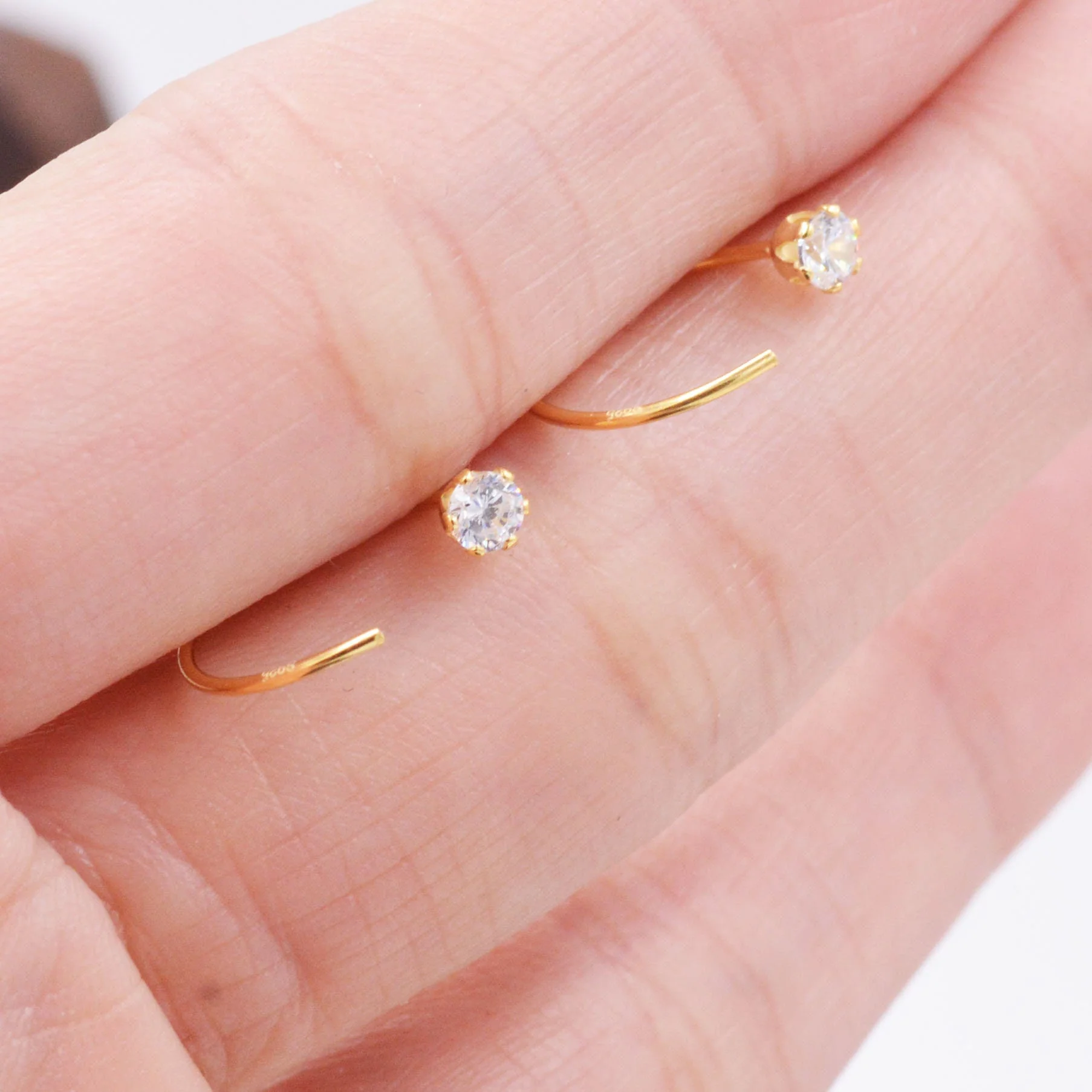 Minimalist Huggie Hoops in Sterling Silver with Sparkly CZ crystals, Geometric Circle Earrings - Image 5