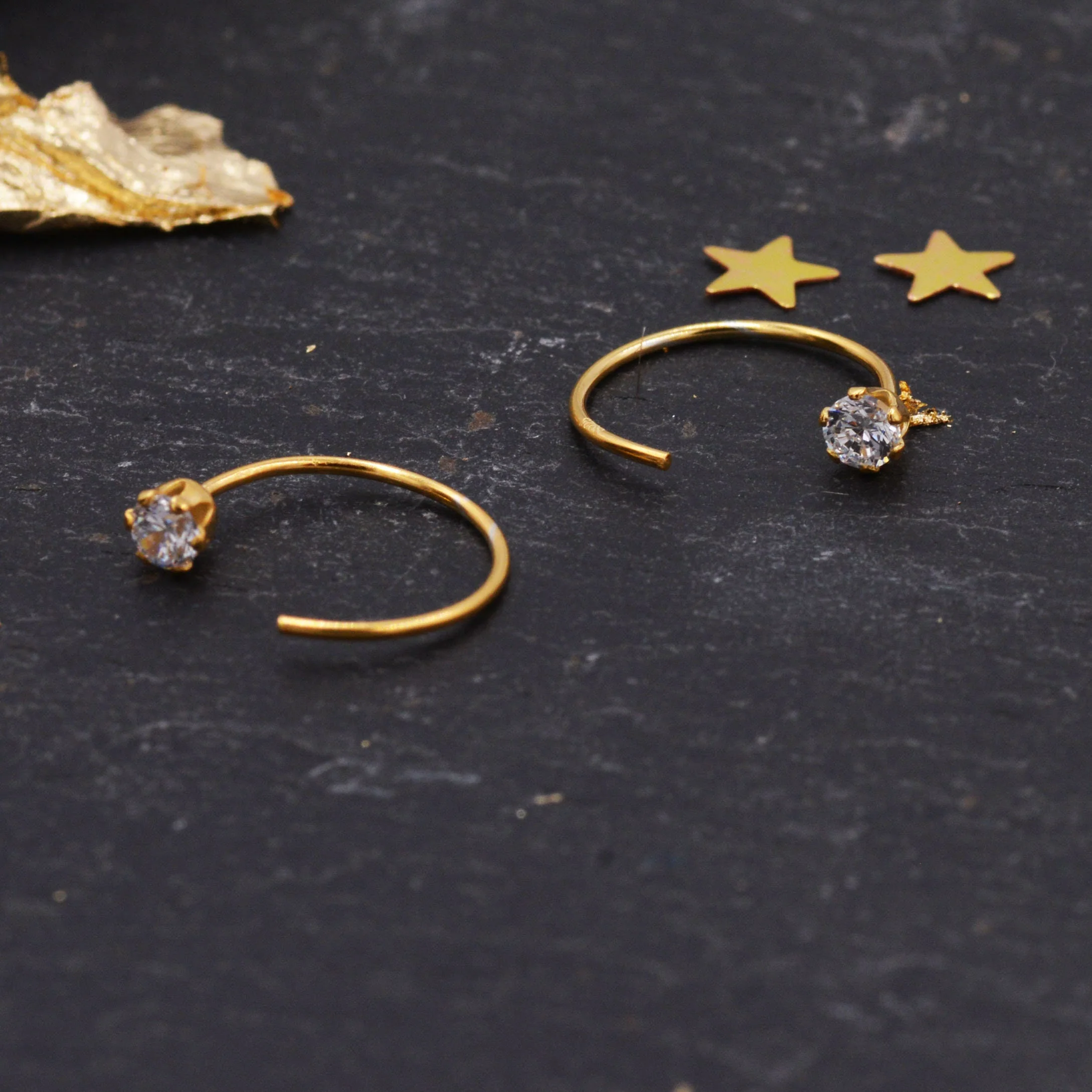 Minimalist Huggie Hoops in Sterling Silver with Sparkly CZ crystals, Geometric Circle Earrings - Image 6