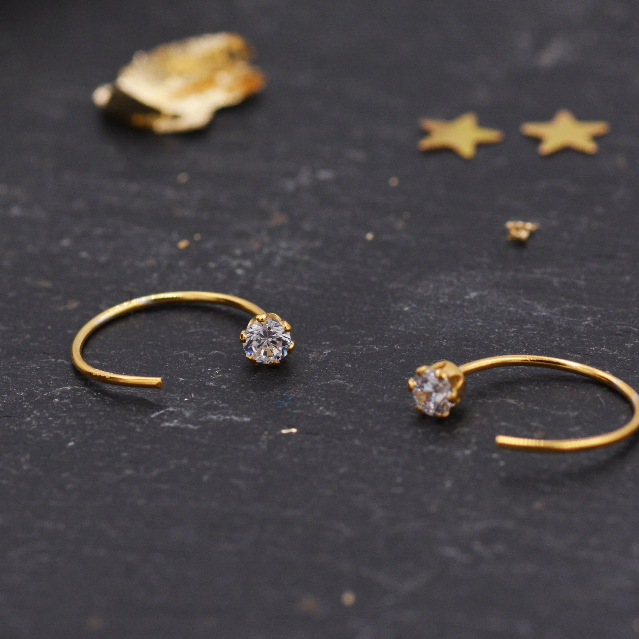 Minimalist Huggie Hoops in Sterling Silver with Sparkly CZ crystals, Geometric Circle Earrings - Image 7