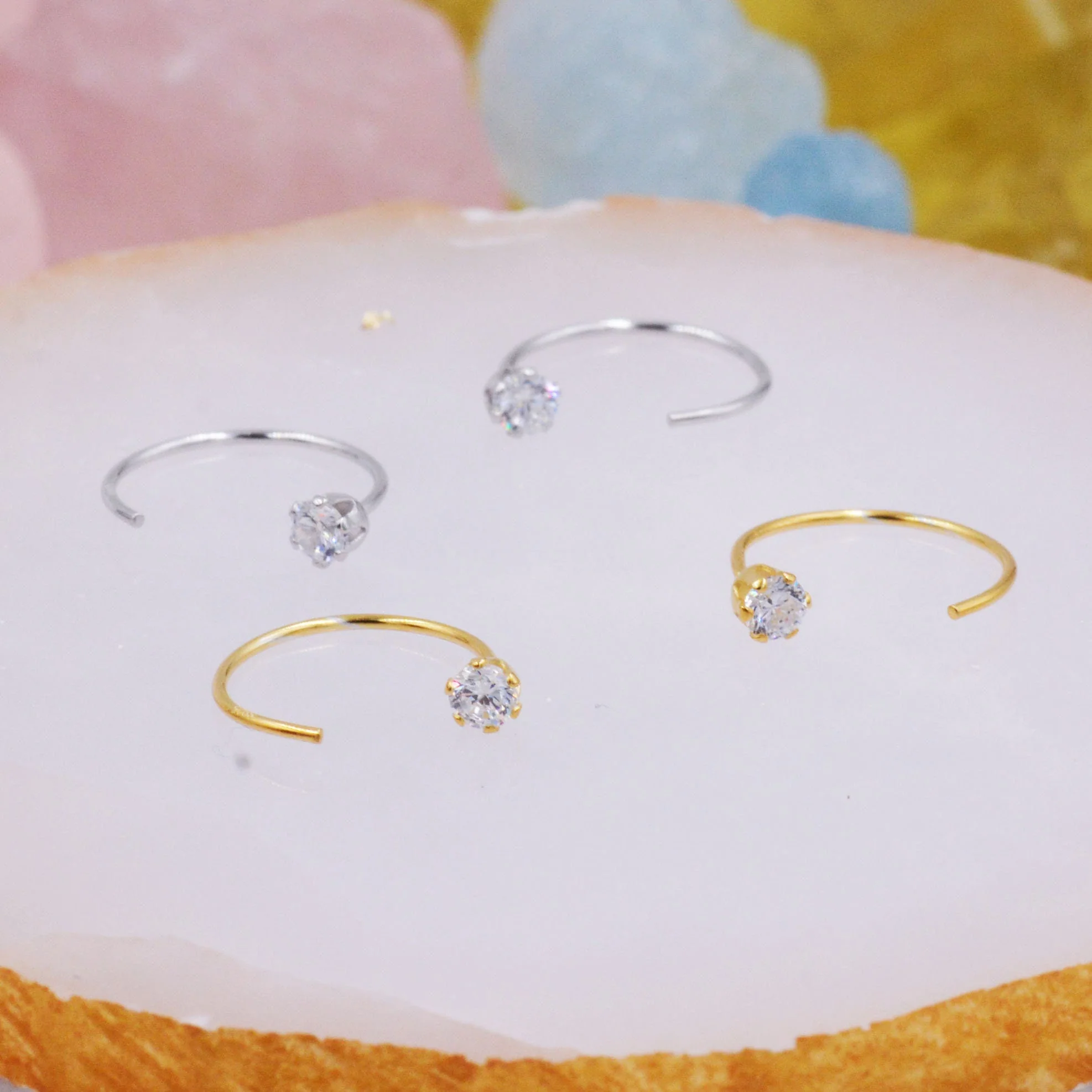 Minimalist Huggie Hoops in Sterling Silver with Sparkly CZ crystals, Geometric Circle Earrings - Image 8