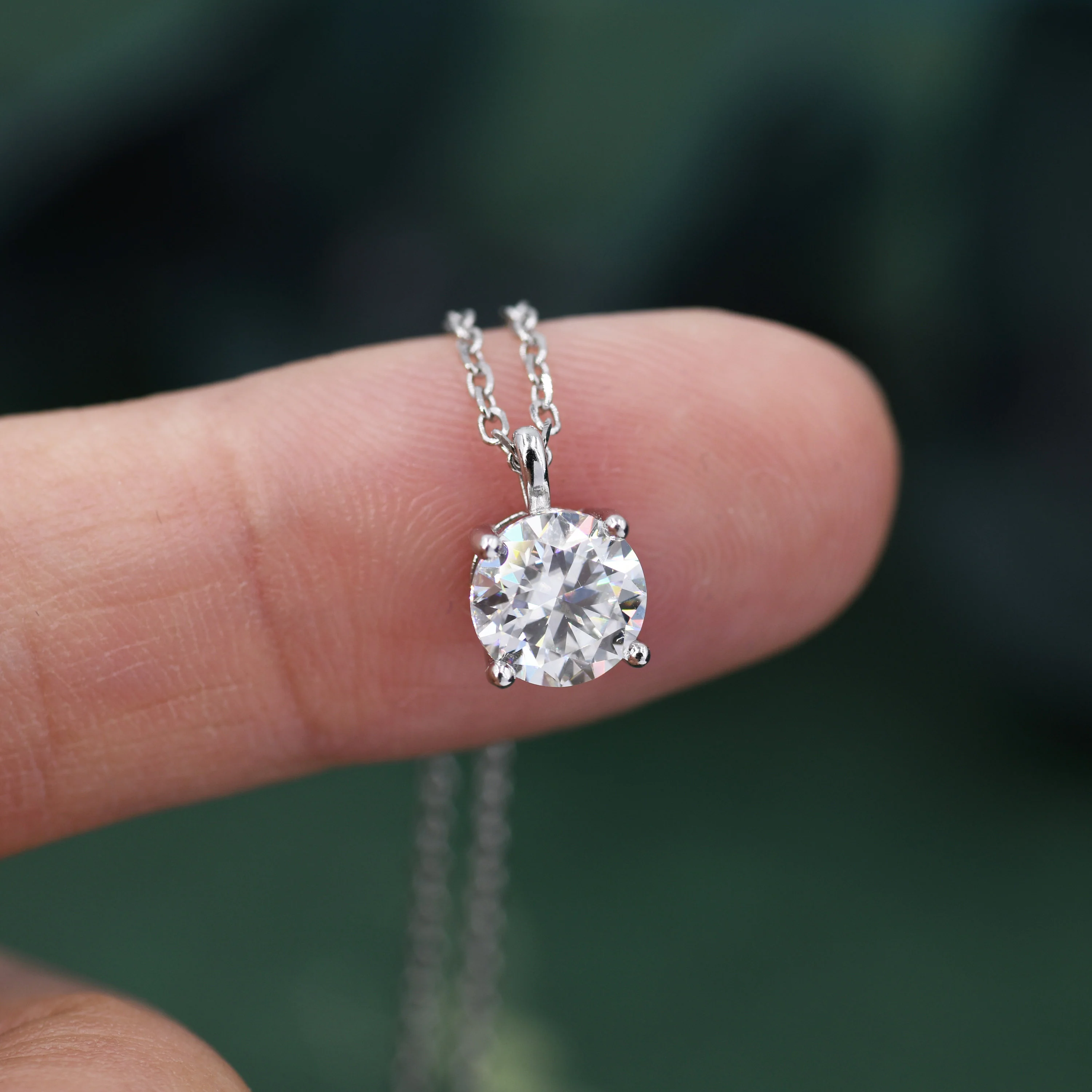Minimalist Moissanite Solitaire Pendant Necklace in Sterling Silver, 0.5ct or 1 Ct Moissanite Diamond Bubble Necklace - Image 2