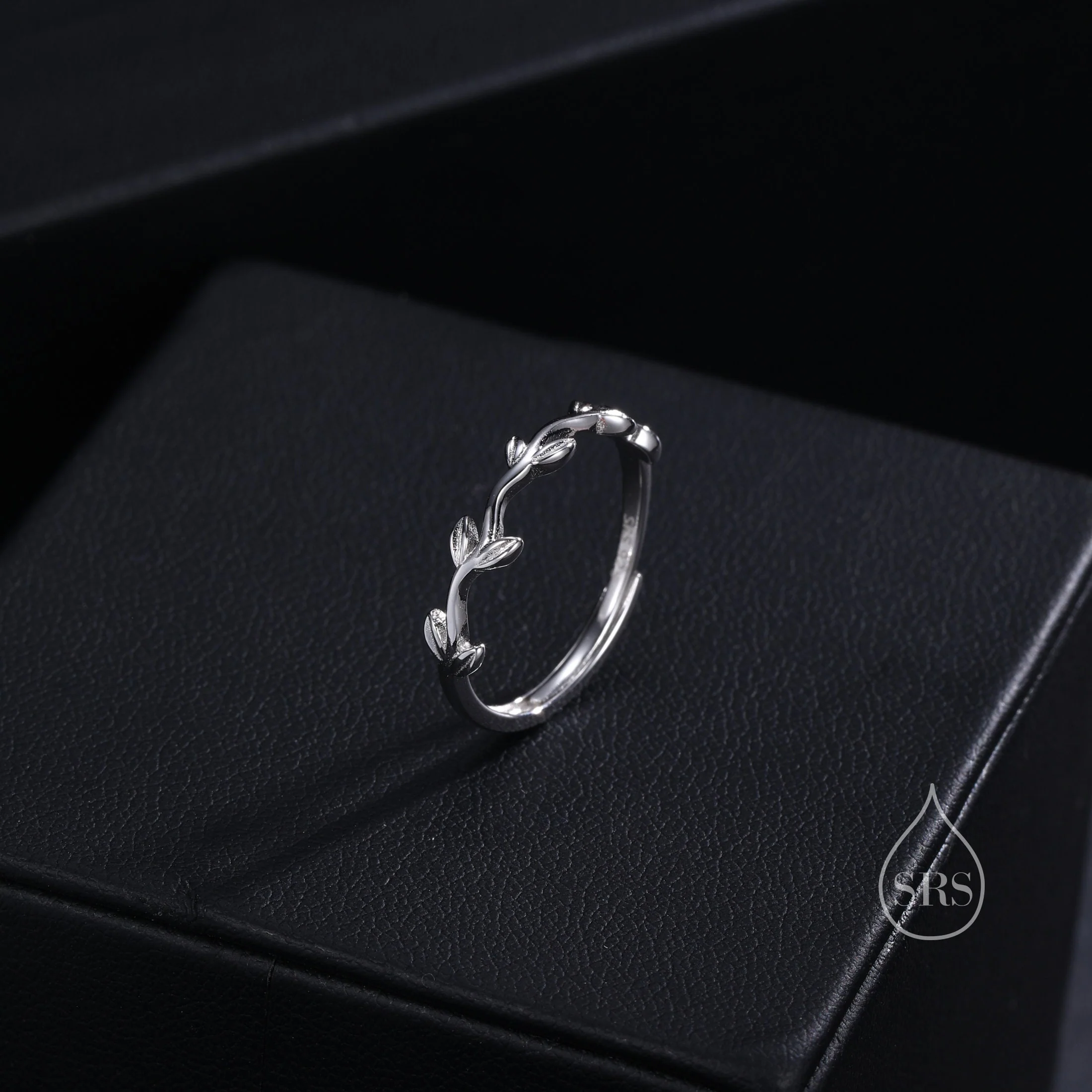 Minimalist Olive Branch Ring in Sterling Silver, Adjustable Olive Leaf Ring, Botanical RIng - Image 2