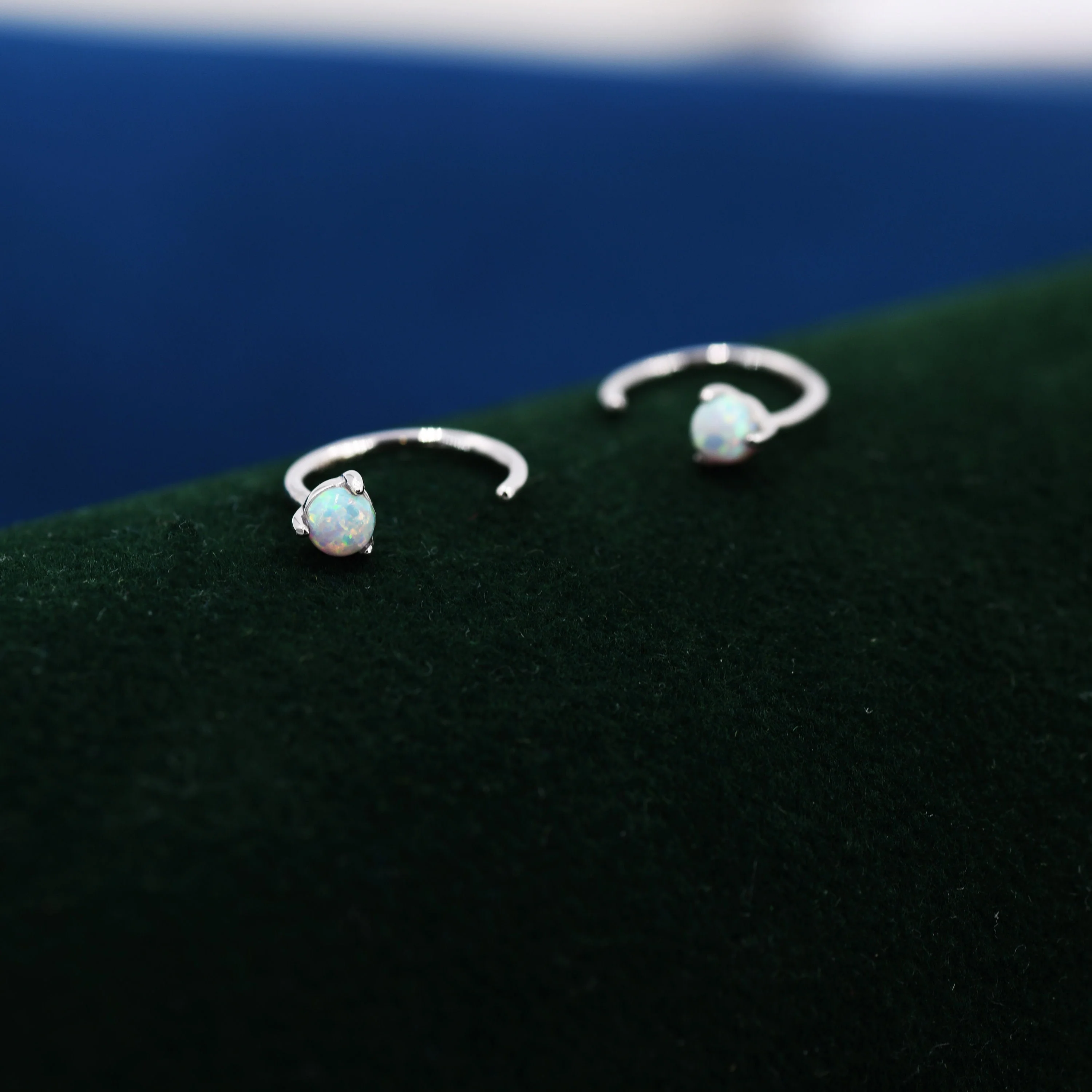 Minimalist Opal Huggie Hoop Threader Earrings in Sterling Silver, 3mm Three Prong, Gold or Silver, Pull Through Open Hoops, Fire Opal - Image 10