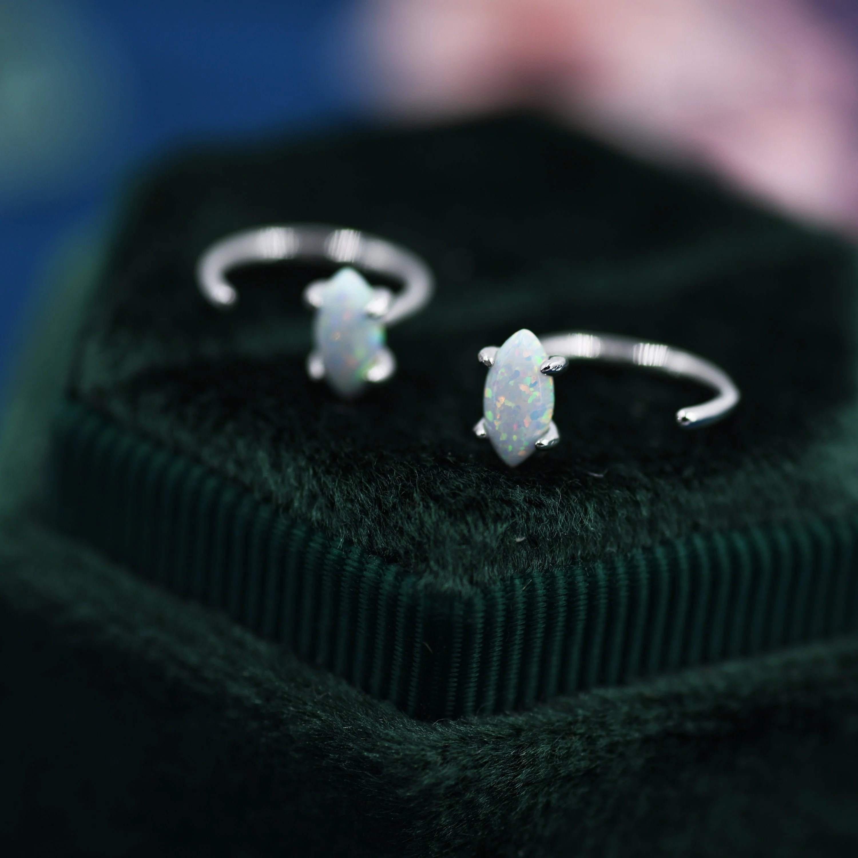 Minimalist Opal Marquise Huggie Hoop Threader Earrings in Sterling Silver, Gold or Silver, Pull Through Open Hoop Earrings, - Image 2
