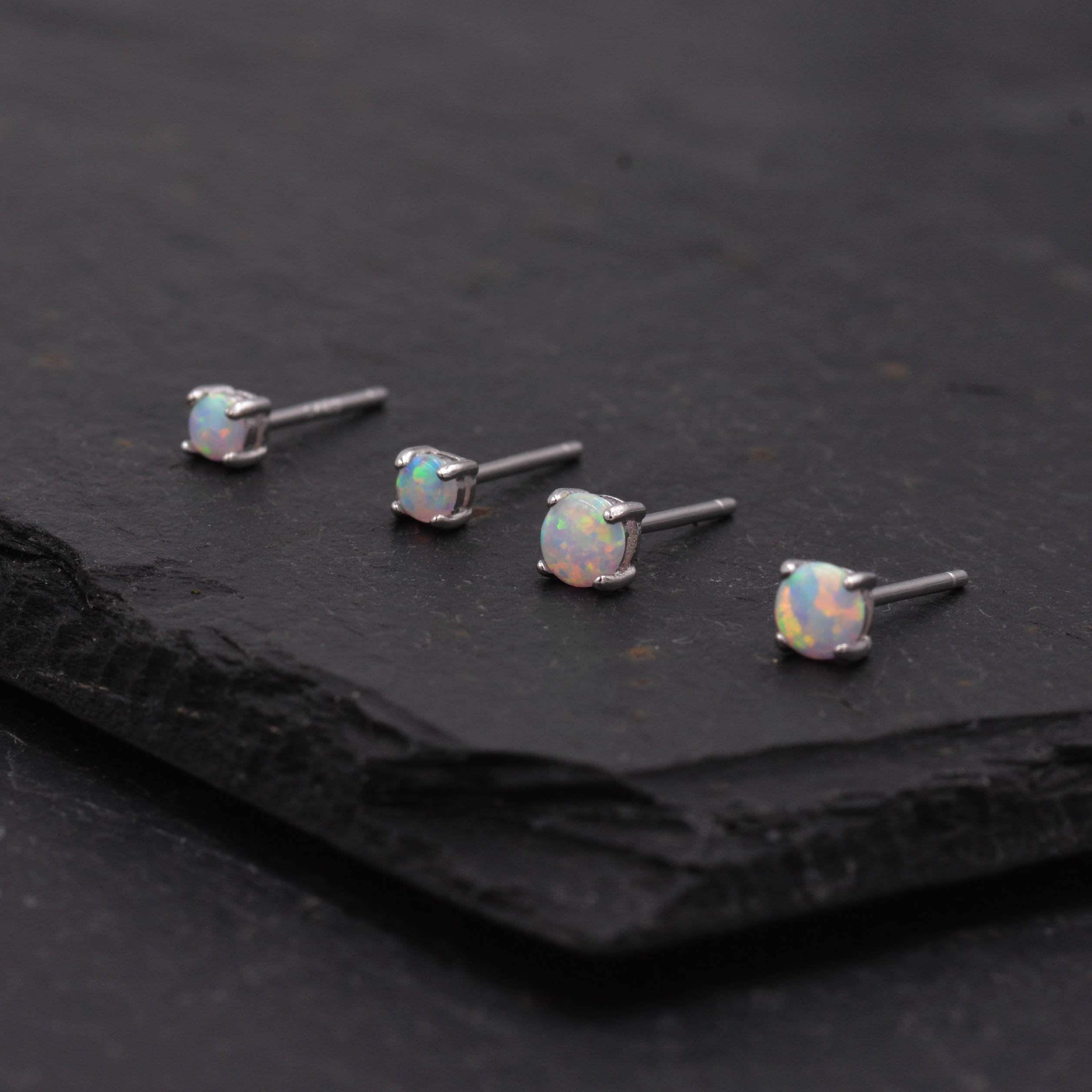Minimalist Opal Stud Earrings in Sterling Silver, Simulated White Opal, Tiny Circle Dot Jewellery - Image 8