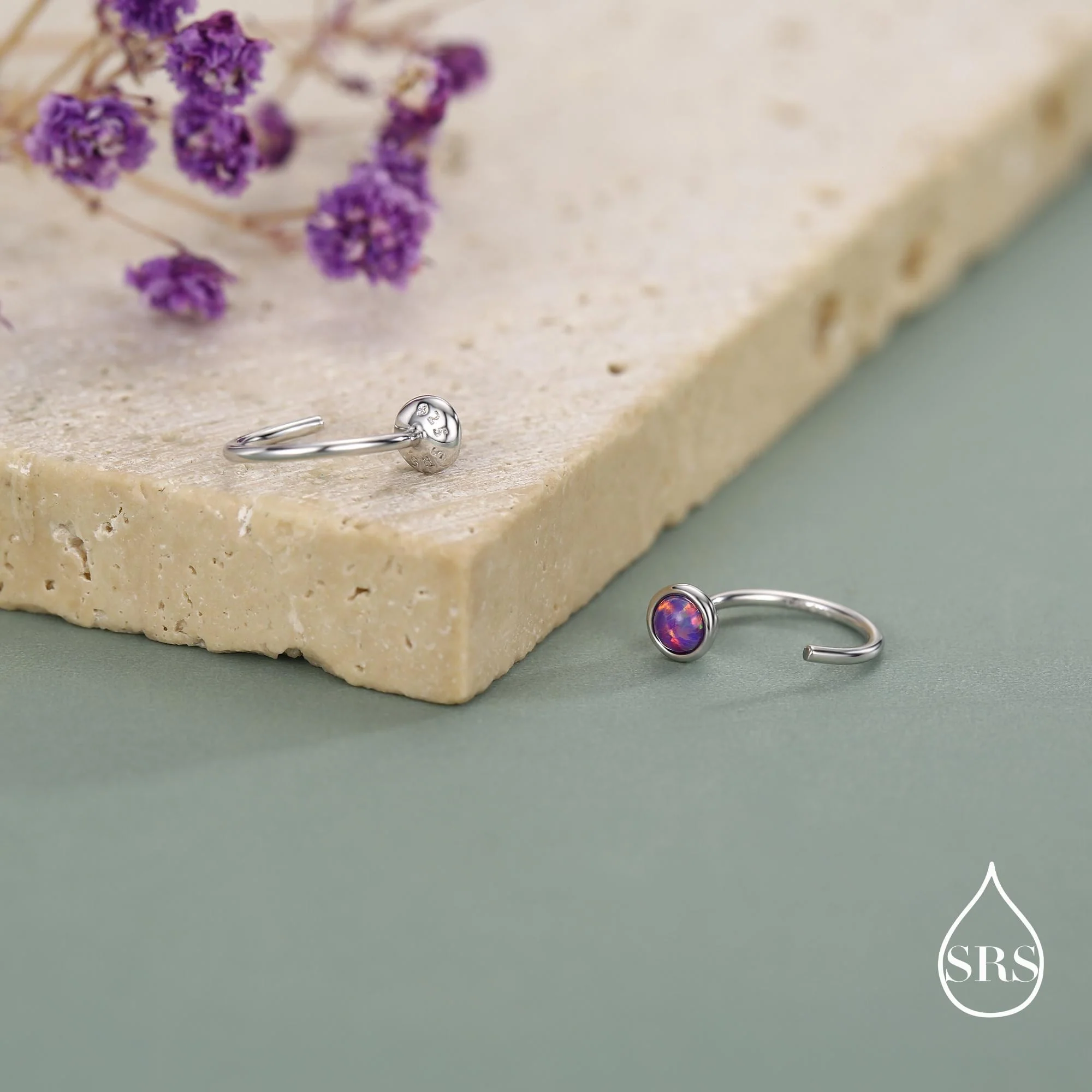 Minimalist Purple Opal Huggie Hoop Threader Earrings in Sterling Silver, Gold or Silver, Pull Through Open Hoop Earrings - Image 4