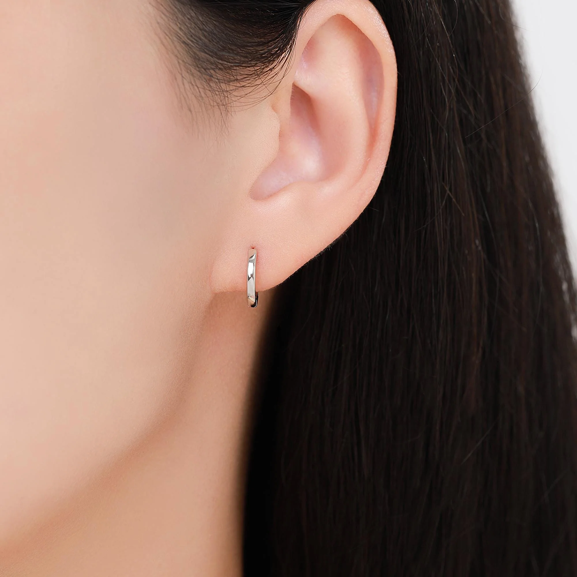 Minimalist Simple Huggie Hoop Earrings in Sterling Silver, Silver or Gold or Rose Gold Finish, Straight Edge Hoop Earrings - Image 8