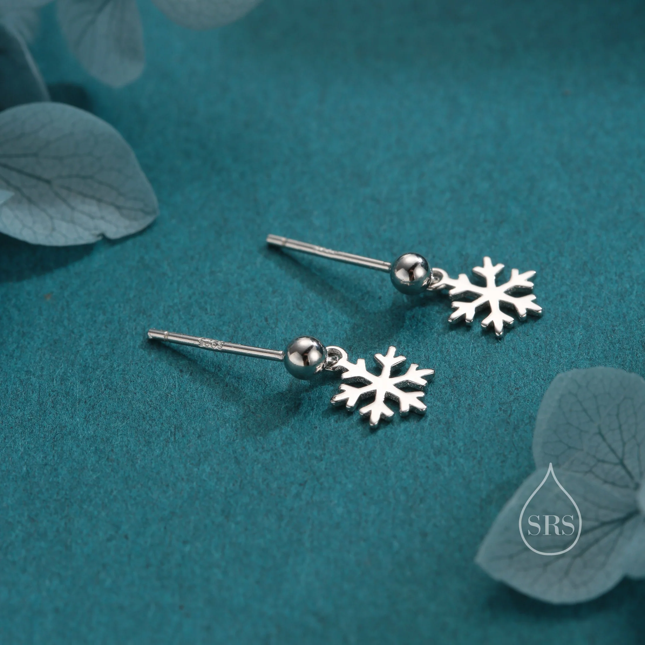Minimalist Snowflake Dangle Stud  Earrings in Sterling Silver, Silver, Gold or Rose Gold, Delicate Snowflake Earrings, Snow Earrings - Image 7