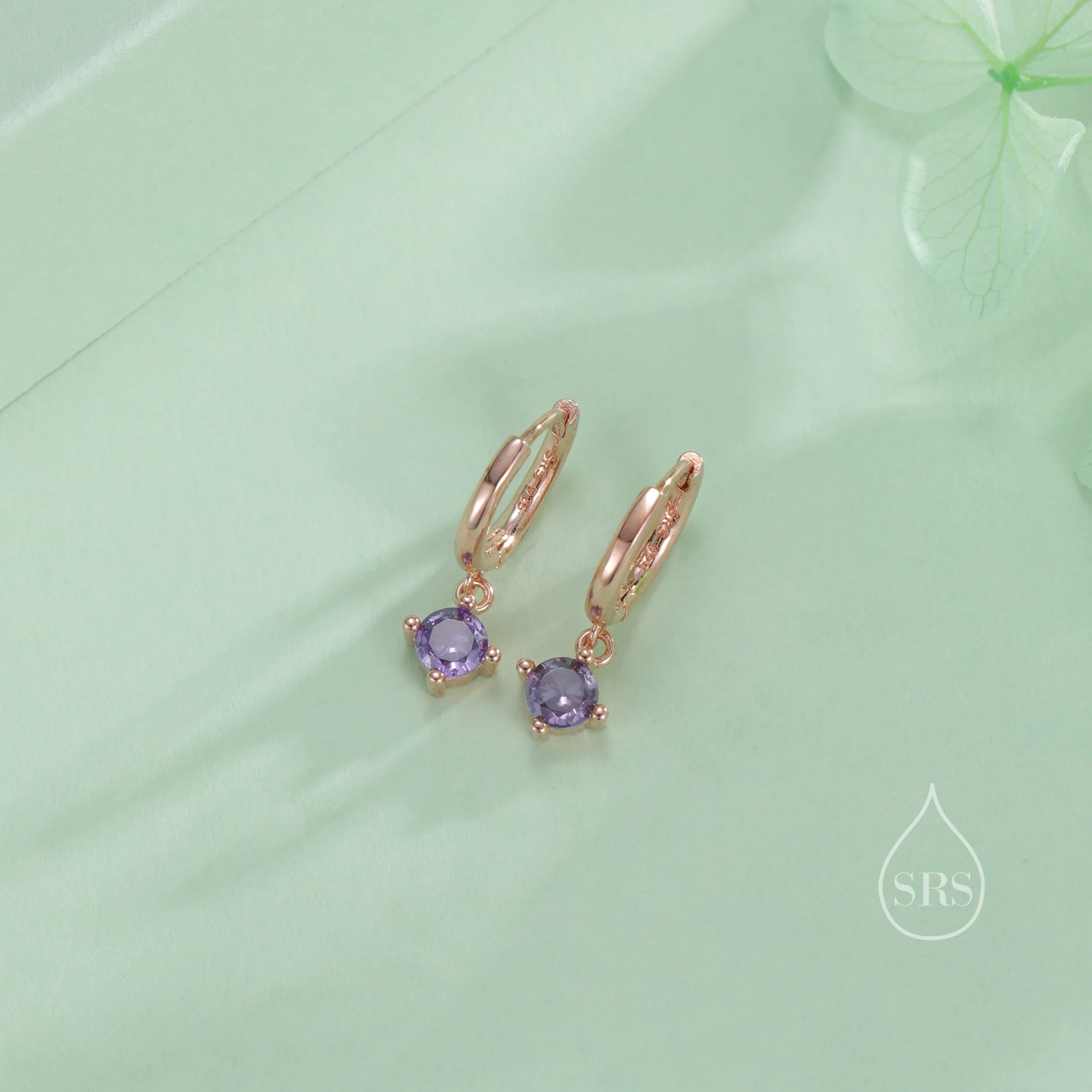Minimalist Tiny Purple CZ Dangle Huggie Hoop Earrings in Sterling Silver, Silver or Gold or Rose Gold, Tiny CZ Skinny Hoops, Amethyst Purple - Image 5