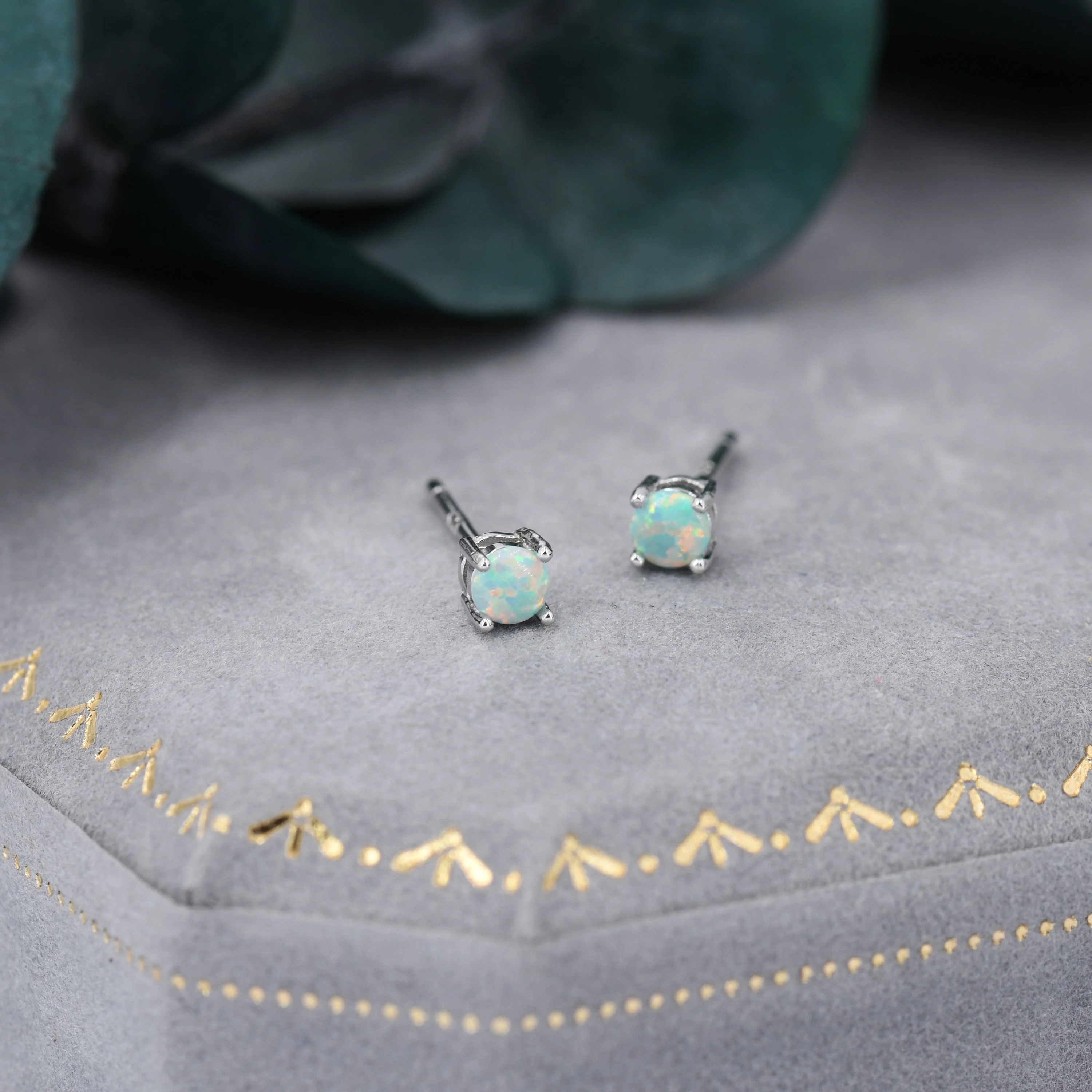 Mint Green Opal Stud Earrings in Sterling Silver - 3 sizes 3mm 4mm 5mm - Lab Opal Stud Earrings - Semi Precious Gemstone - Image 4
