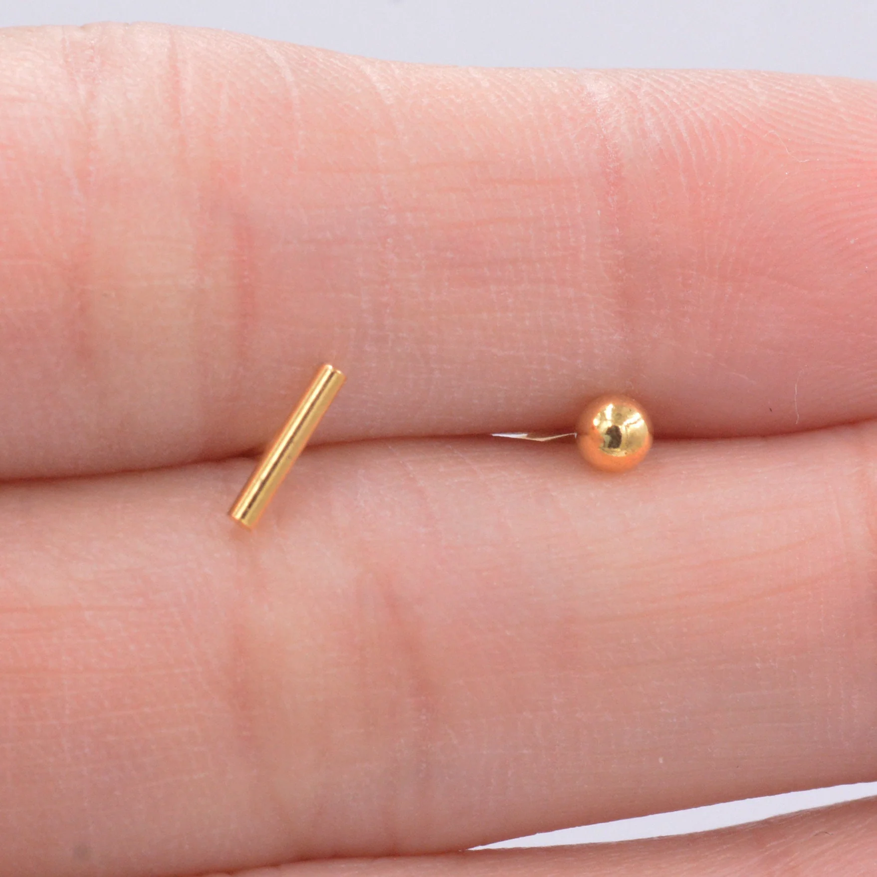 Mismatched Ball and Bar Dainty Stud Earrings in Sterling Silver, Gold or Silver Finish, Geometric Minimalist Design, Simple Studs, Tiny - Image 3