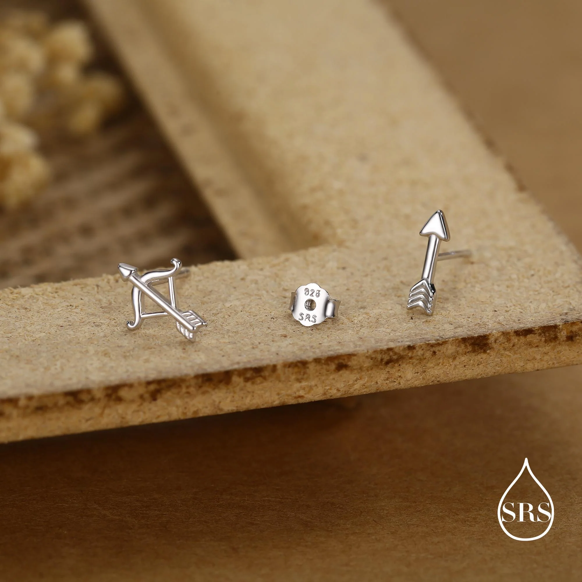 Mismatched Bow and Arrow Stud Earrings in Sterling Silver, Silver or Gold or Rose Gold, Asymmetric Bow and Arrow Earrings - Image 4