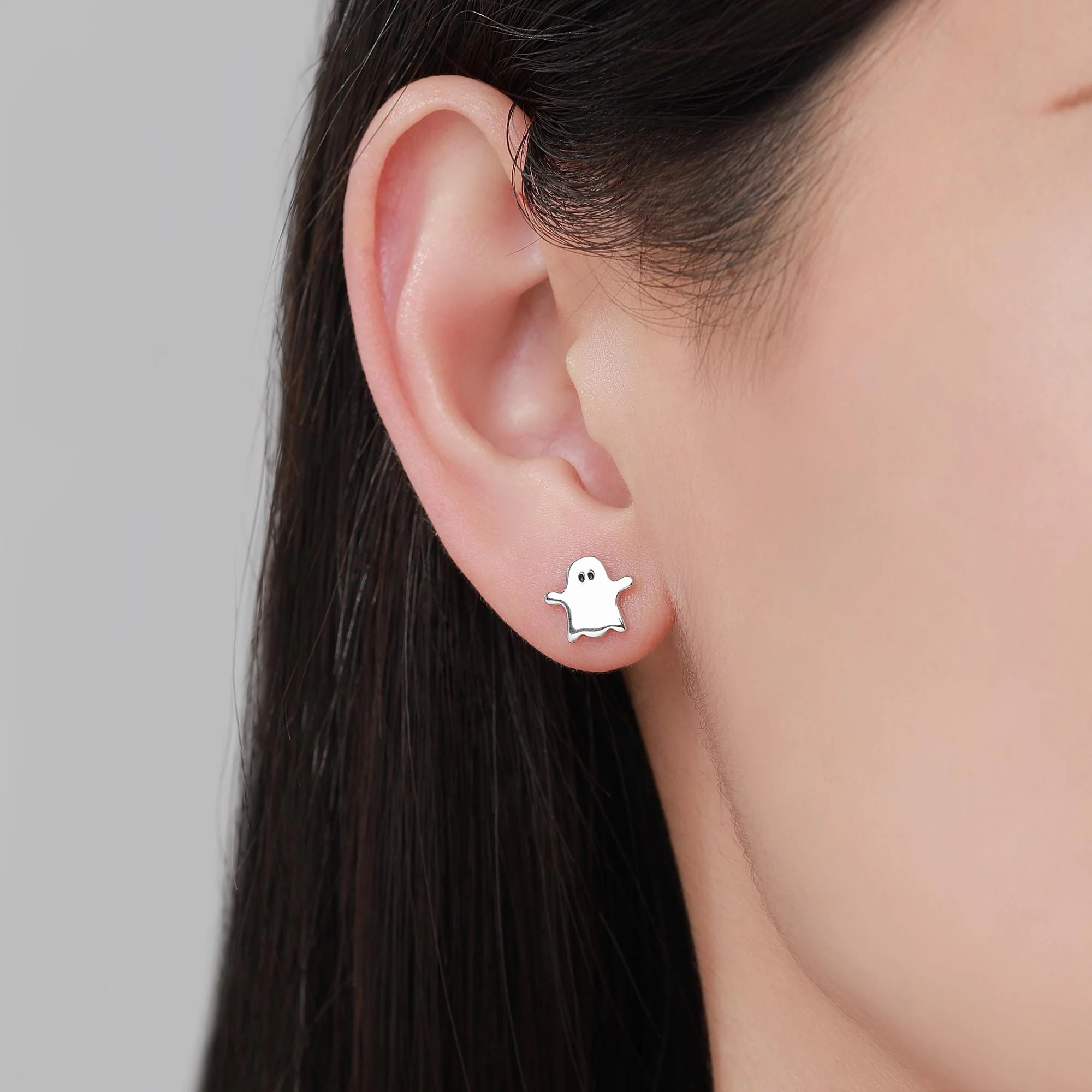 Mismatched Carved Pumpkin and Ghost Stud Earrings in Sterling Silver, Silver, Gold or Rose Gold, Fun and Quirky Halloween Earrings - Image 3