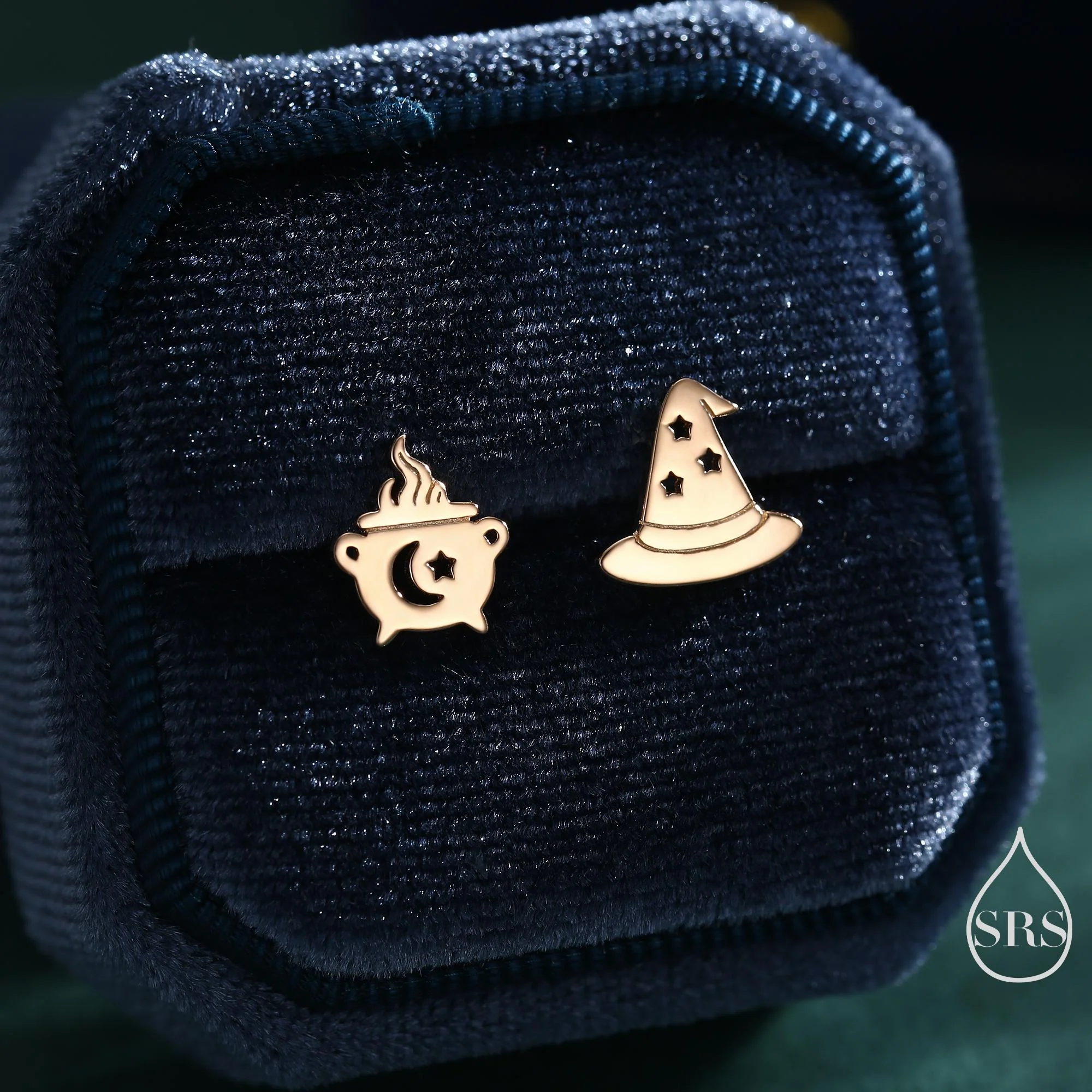 Mismatched Cauldron and Witch Hat Stud Earrings in Sterling Silver, Silver, Gold or Rose Gold, Small Halloween Earrings - Image 6