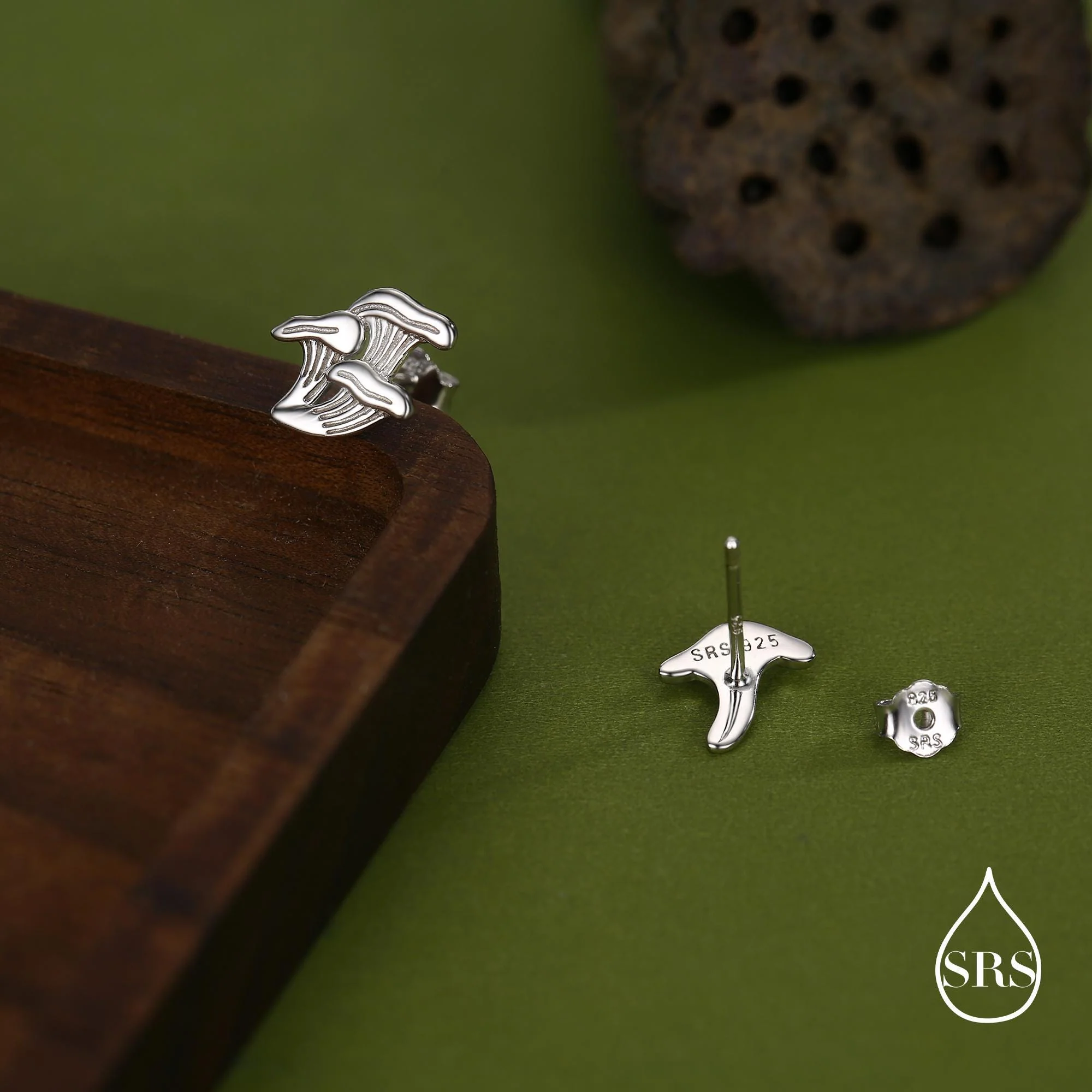 Mismatched Chanterelle Mushroom Stud Earrings in Sterling Silver, Asymmeric Small Mushroom Earrings - Image 2