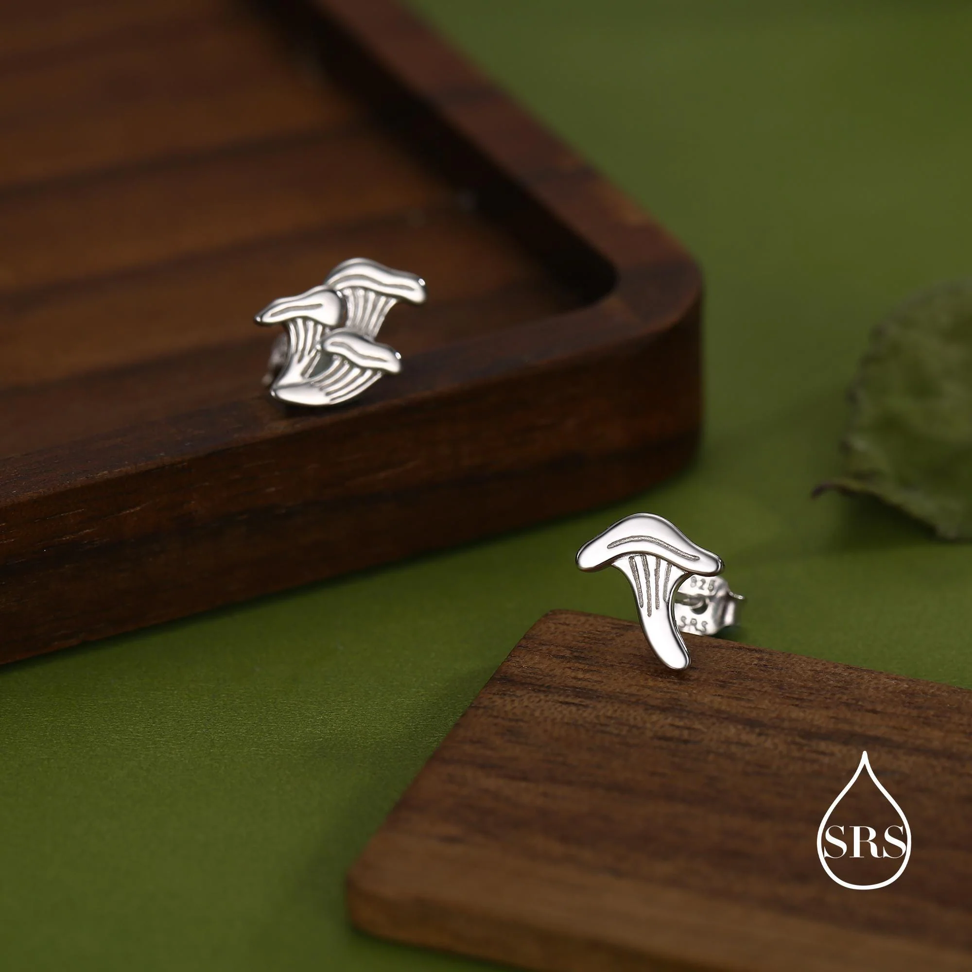 Mismatched Chanterelle Mushroom Stud Earrings in Sterling Silver, Asymmeric Small Mushroom Earrings - Image 3