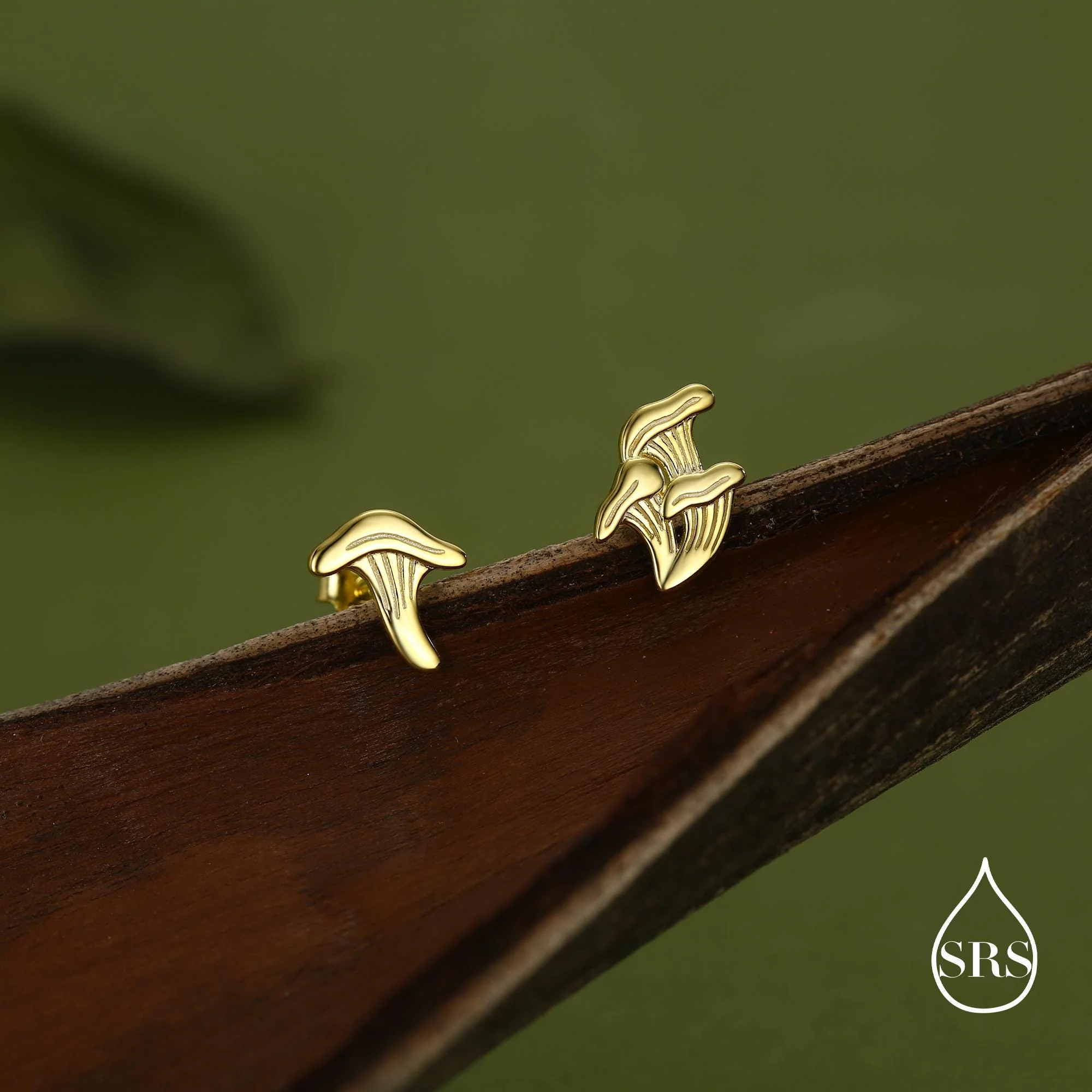 Mismatched Chanterelle Mushroom Stud Earrings in Sterling Silver, Asymmeric Small Mushroom Earrings - Image 5