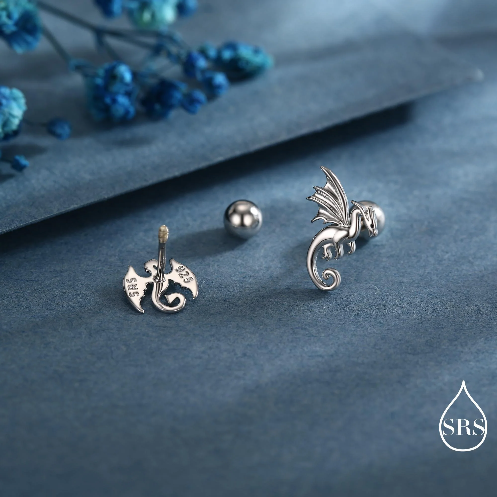 Mismatched Dragon 18G Screw Back in Sterling Silver - Image 3